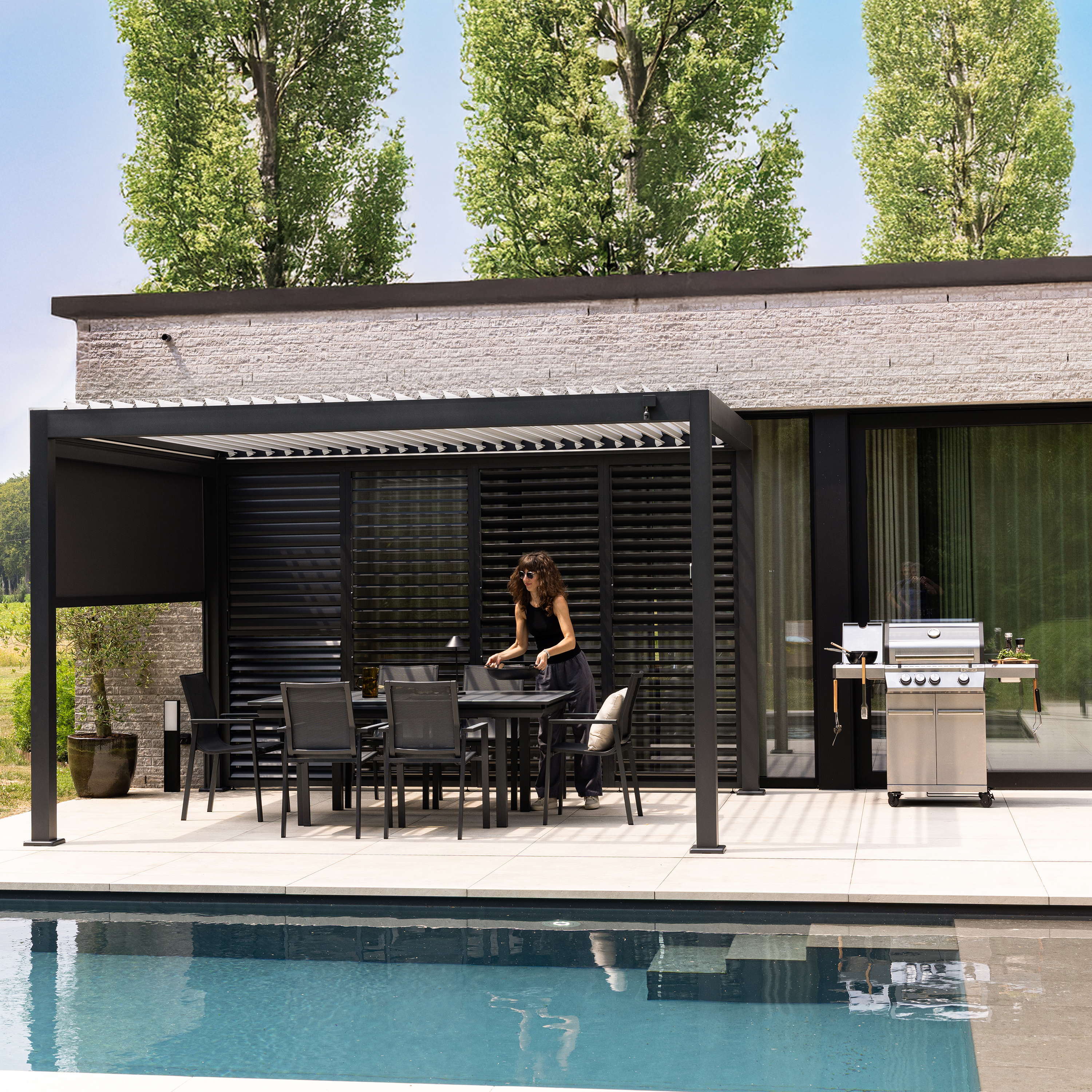 Pergola bioclimatica 3x4m motorizzata in alluminio, antracite, con illuminazione LED - Clima Astra NATERIAL - 10