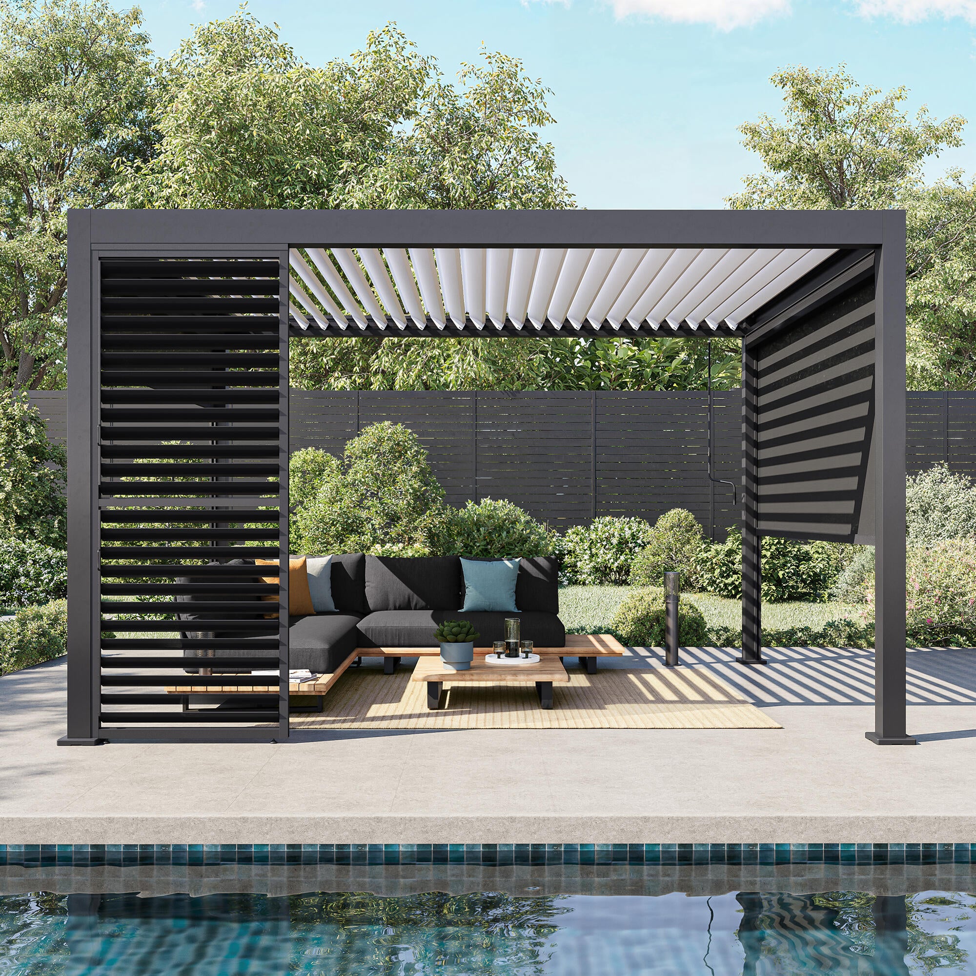 Store latéral en aluminium gris NATERIAL pour pergola Astra, L.278 x H.231.6 cm - 4