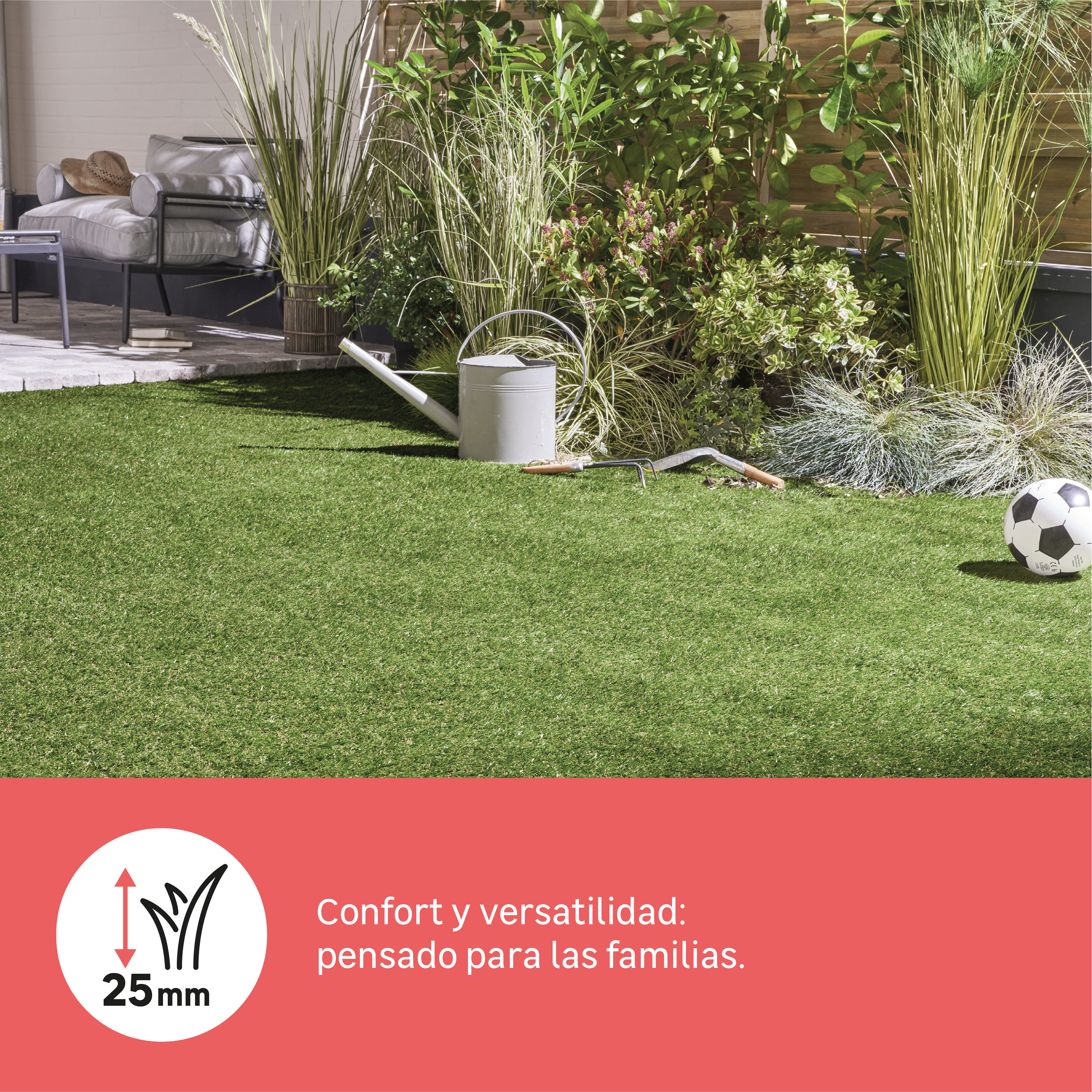 Rollo de Césped artificial NATERIAL Deva 2x5m de 25 mm de altura de fibras y 14700 puntadas m2 - 9