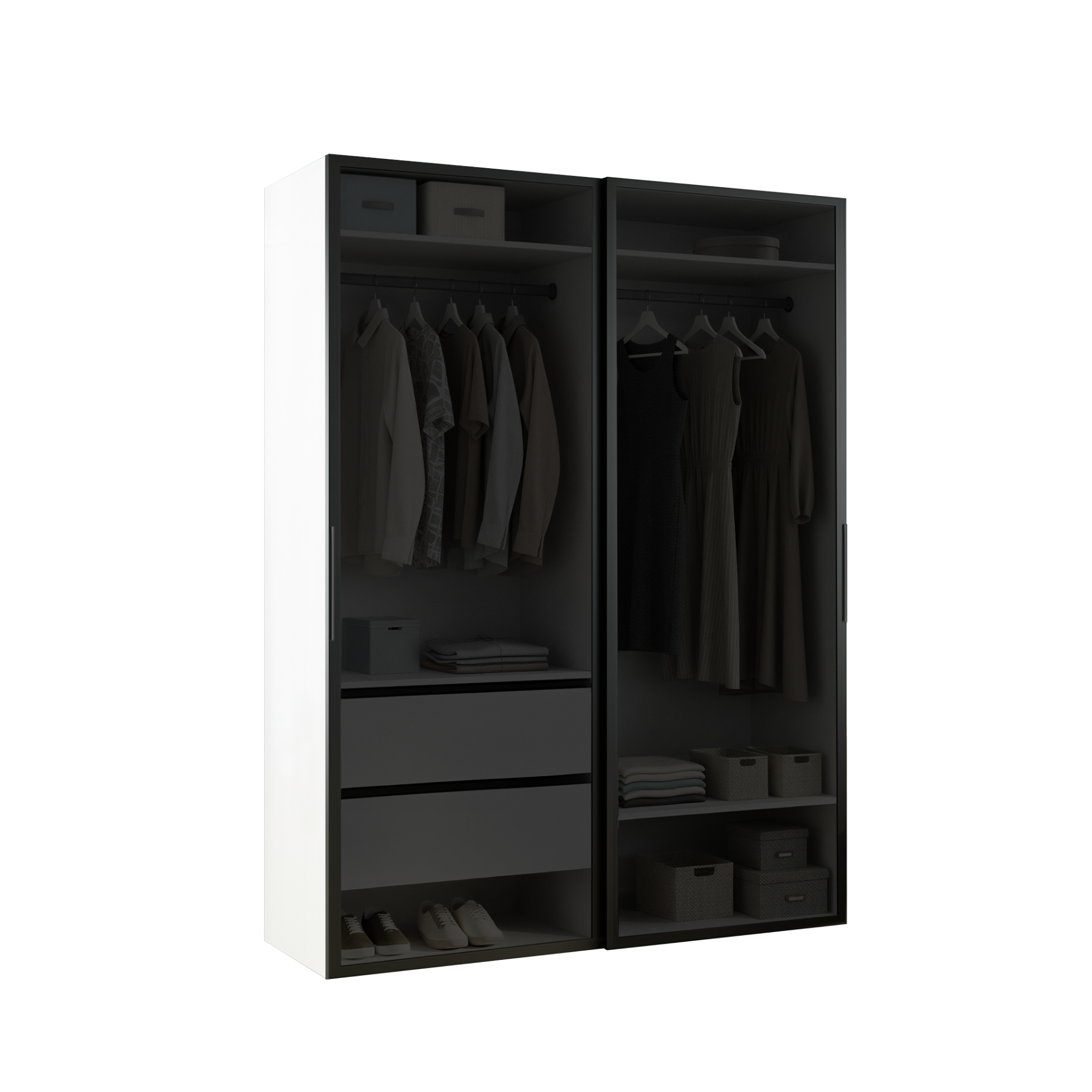 Armario 2 puertas correderas simoni cristal ahumado spaceo evo'm blanco 160 x 230,4 x 54 cm (anchoxaltoxfondo)