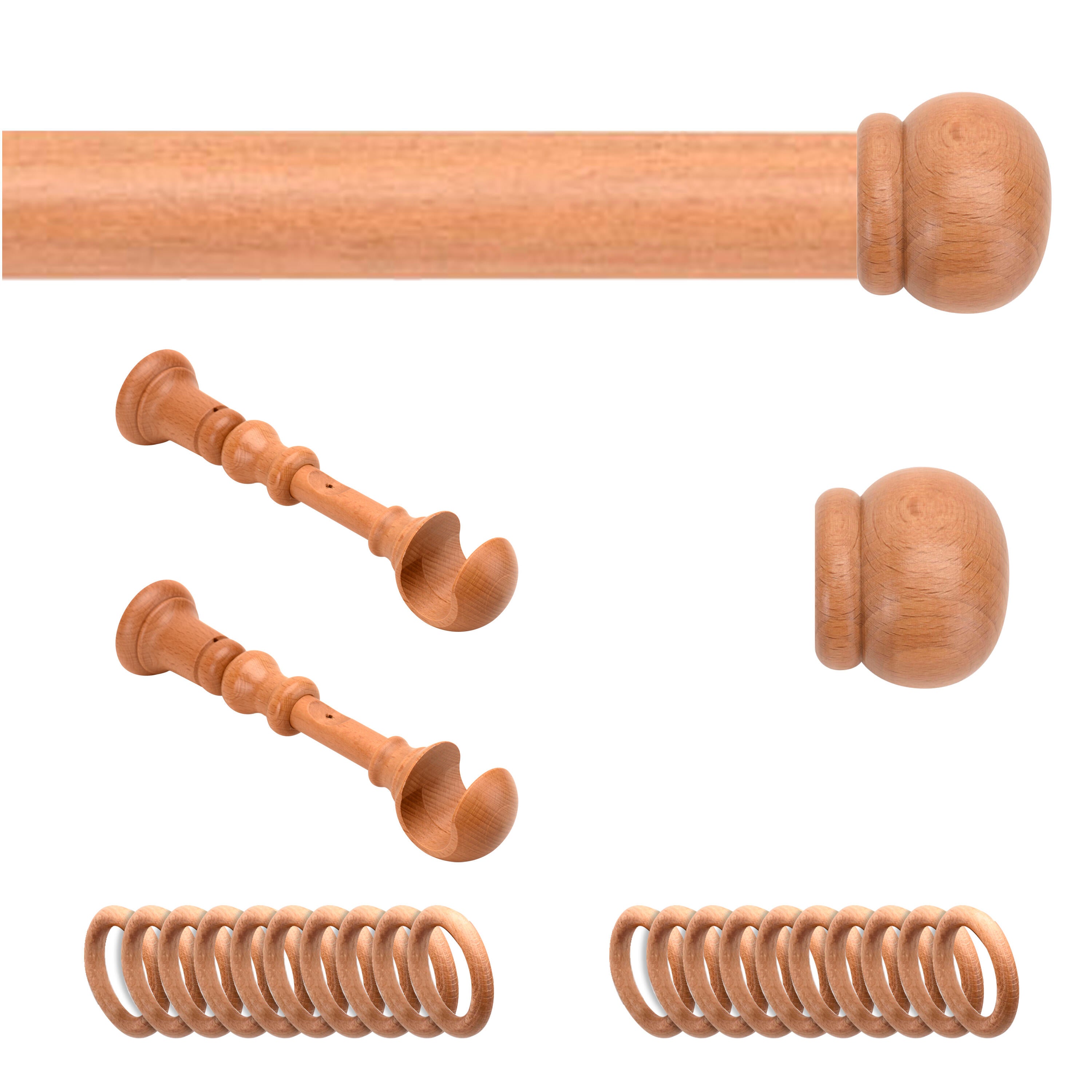 Set 1 barra de madera diámetro 28mm haya a techo soporte ajustable 1.5 m inspire bola con anillas