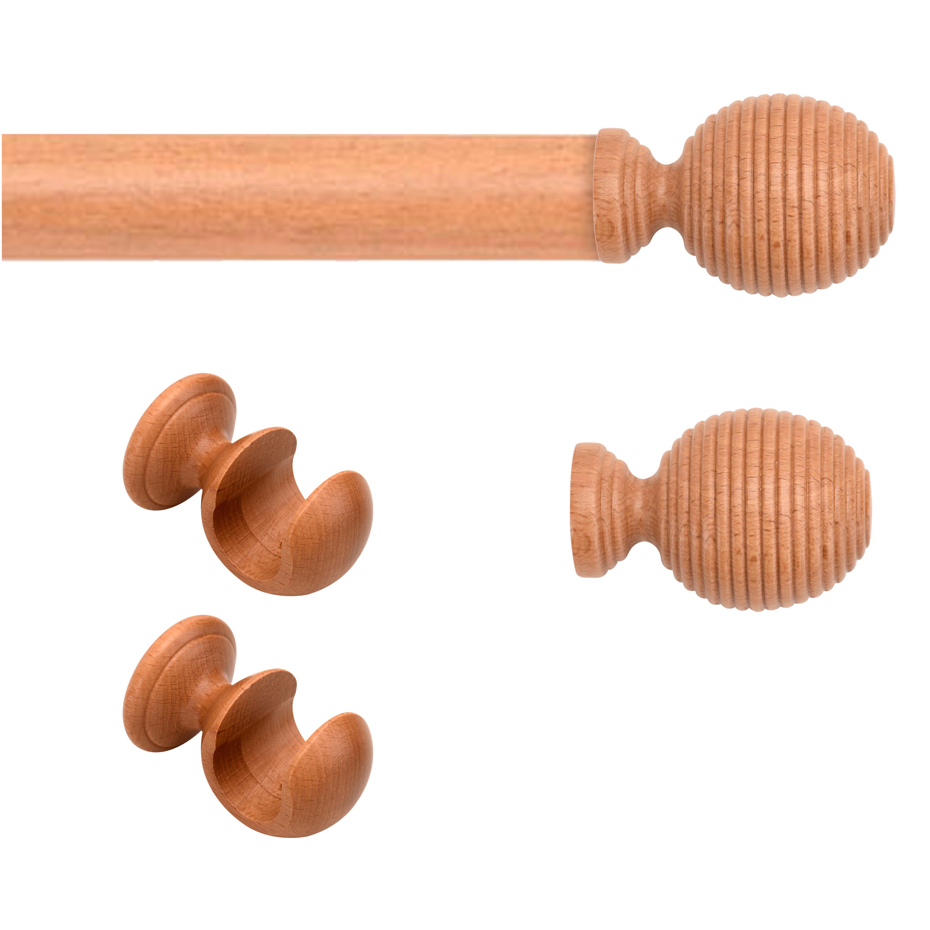Set 1 barra de madera diámetro 28mm haya a pared soporte corto 2.5 m inspire raya