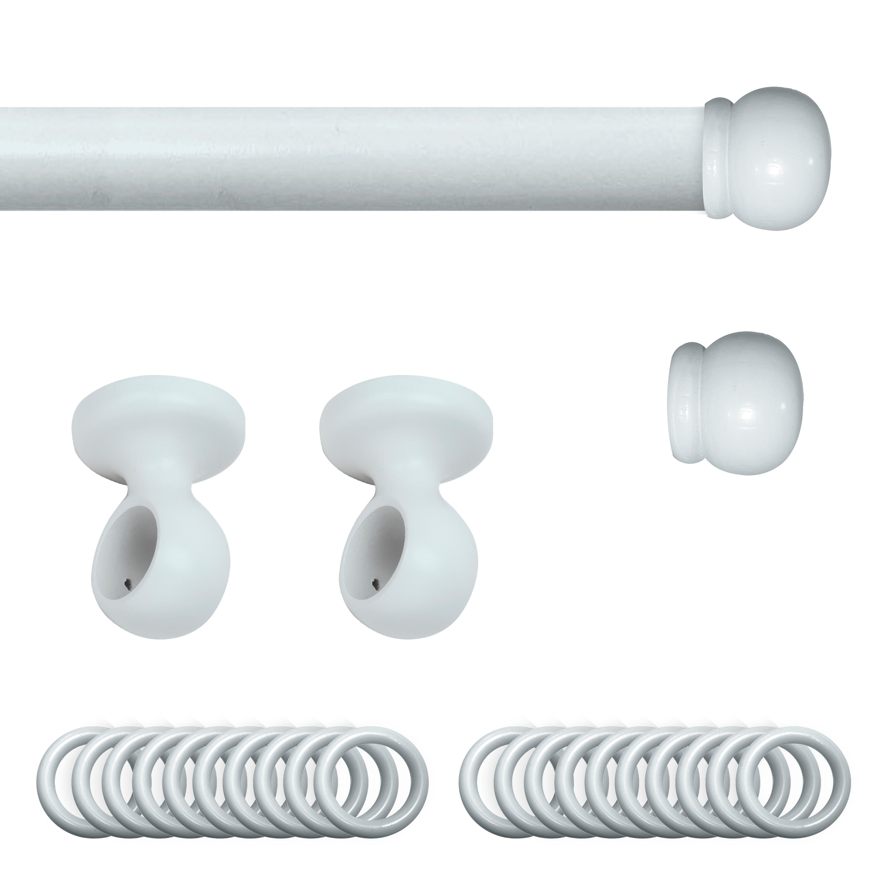 Set 1 barra de madera diámetro 28mm blanco a techo 2 m inspire bola con anillas