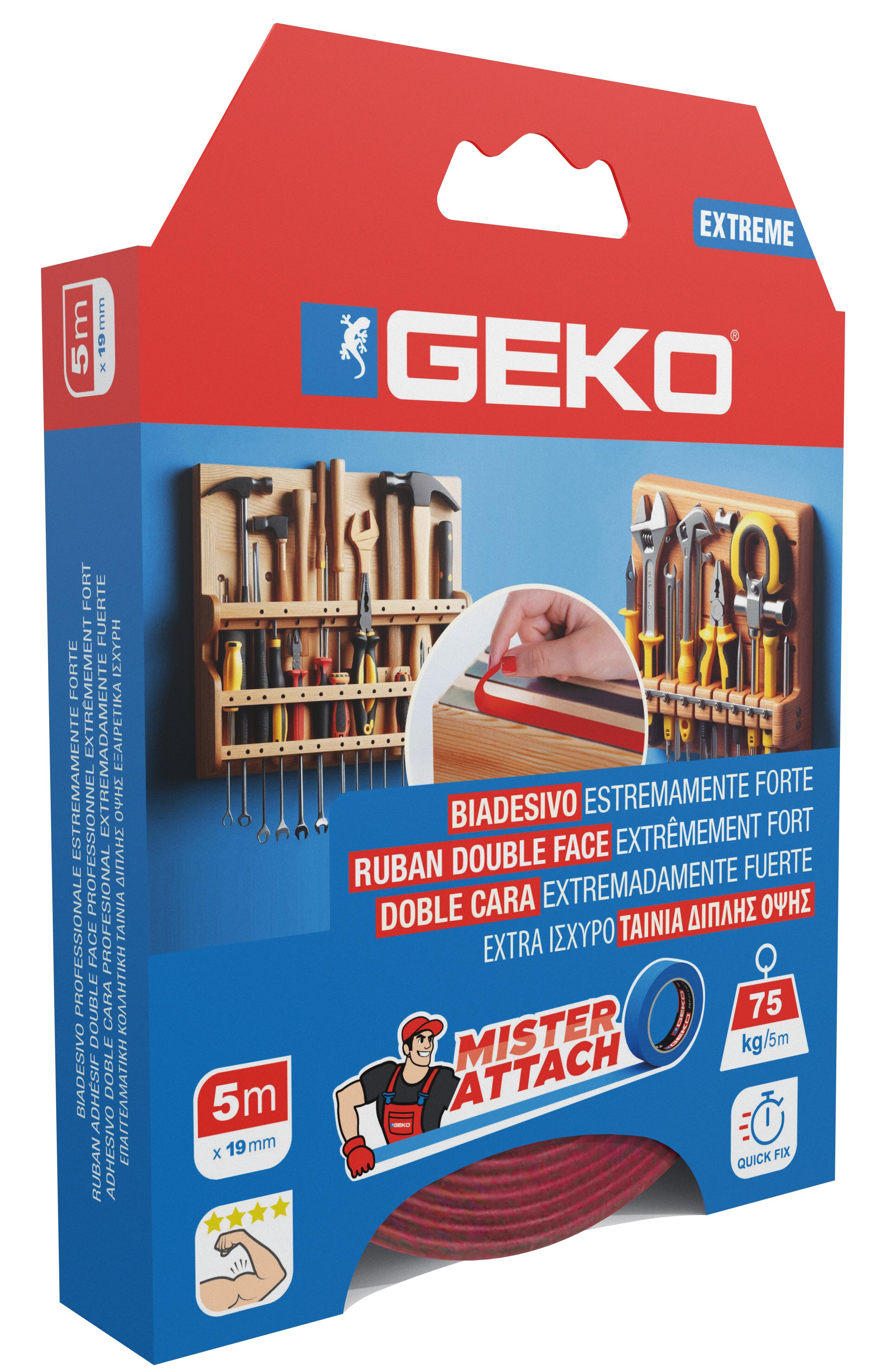 Nastro adesivo, GEKO Extreme, biadesivo per fissaggio rosso H 19 mm x L 5 mt - 2