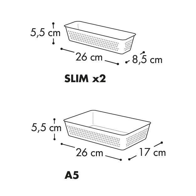 Pack de 3 organizadores de forma rectangular Espacio color antracita 25x17x6.5cm - 3