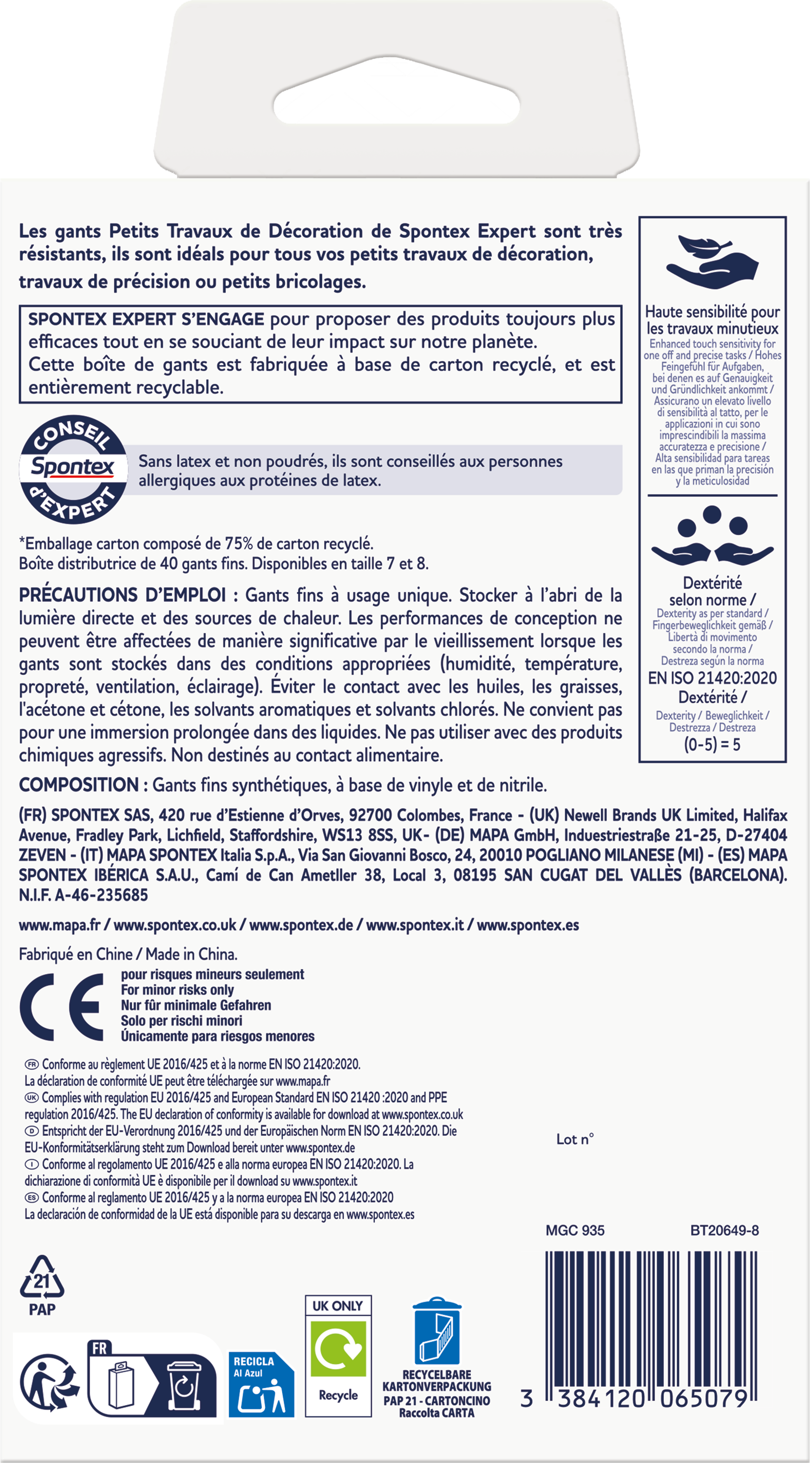 40 gants pour les petits travaux SPONTEX EXPERT, T7 - 6