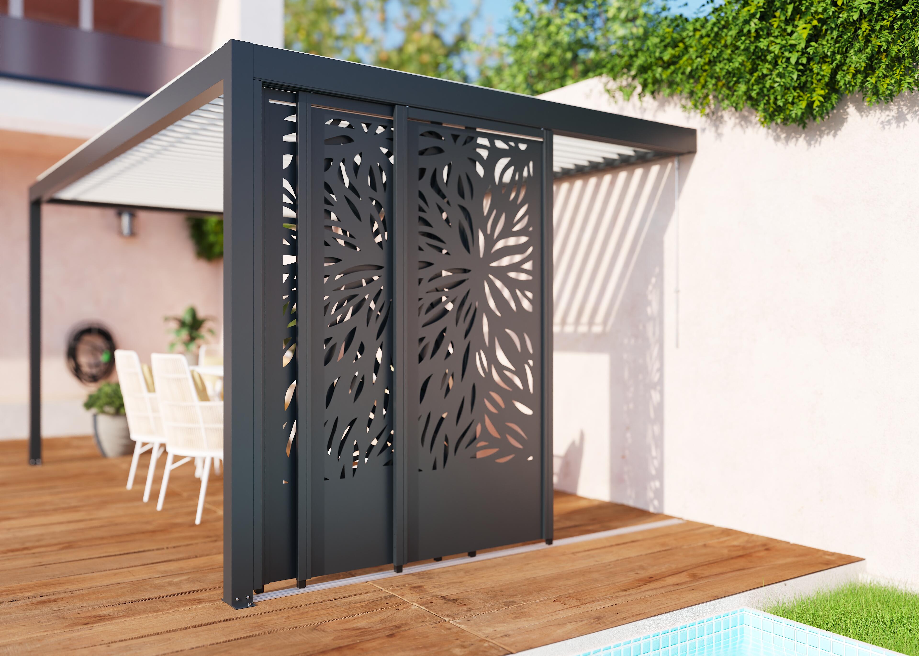 Paroi coulissante latérale 3m pour pergola Caleta adossée alu gris anthracite - 2