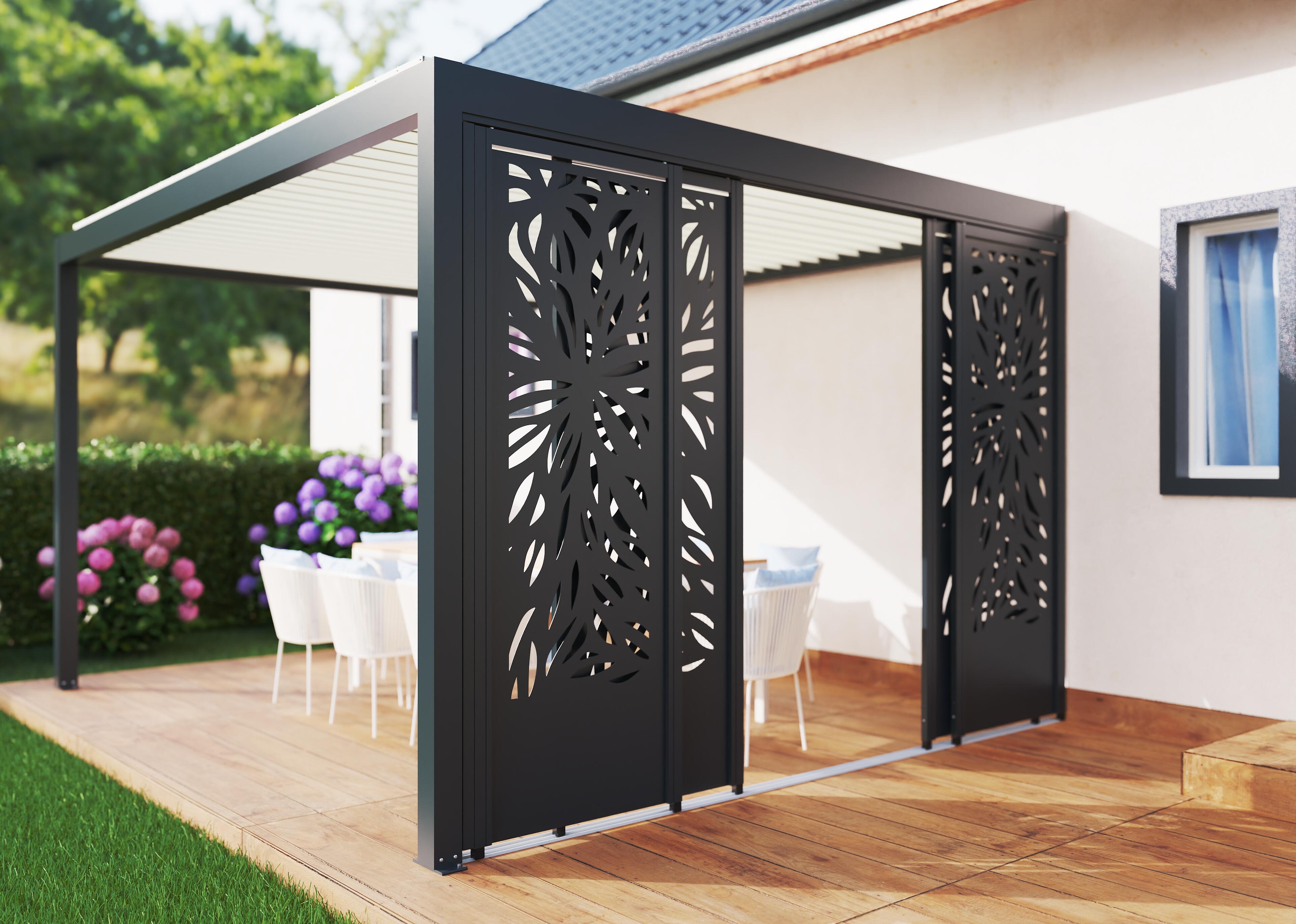 Paroi coulissante latérale 3m50 pour pergola Caleta adossée aluminium gris - 2