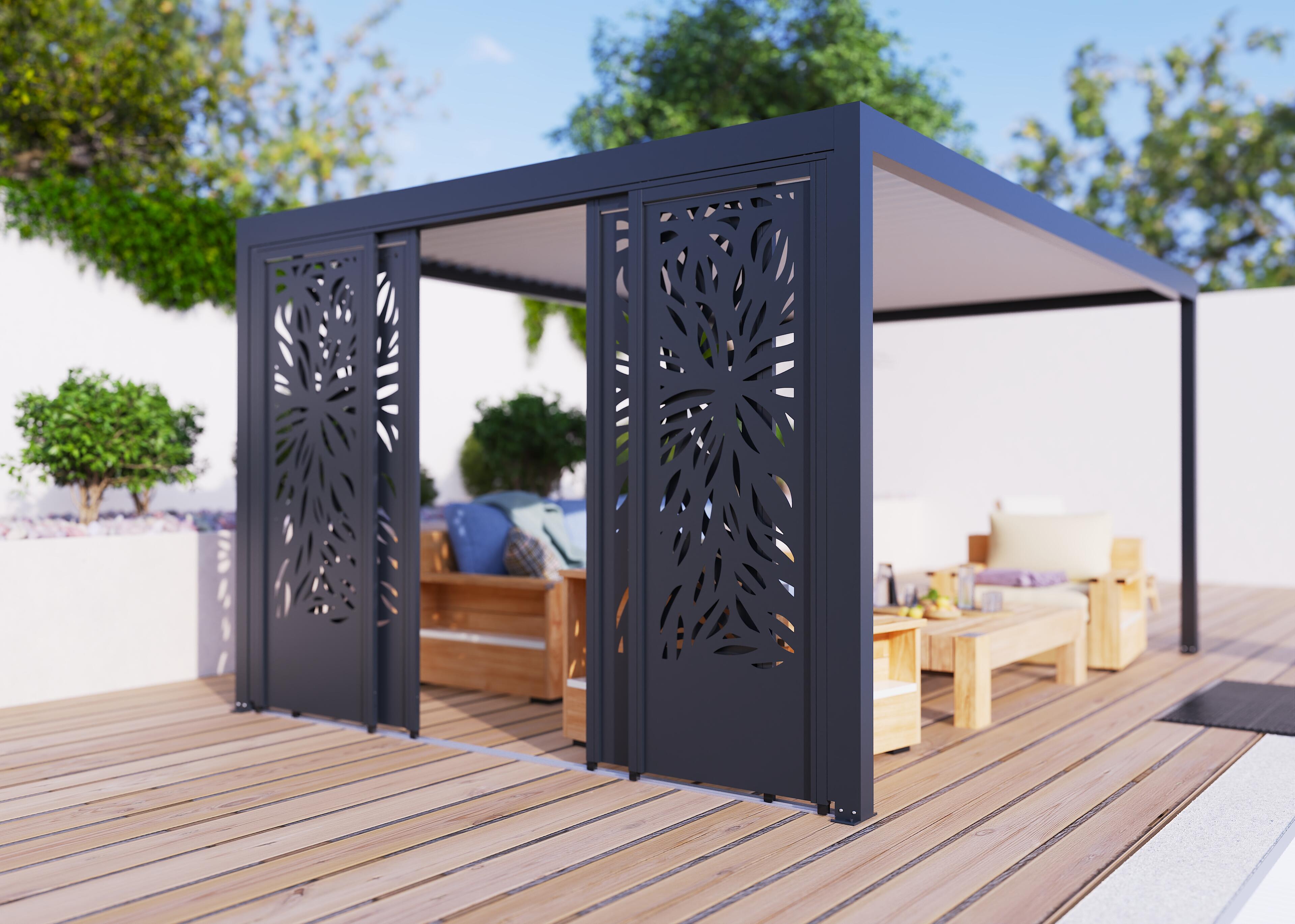 Paroi déco coulissante latérale 3m50 pour pergola Caleta alu gris anthracite - 2
