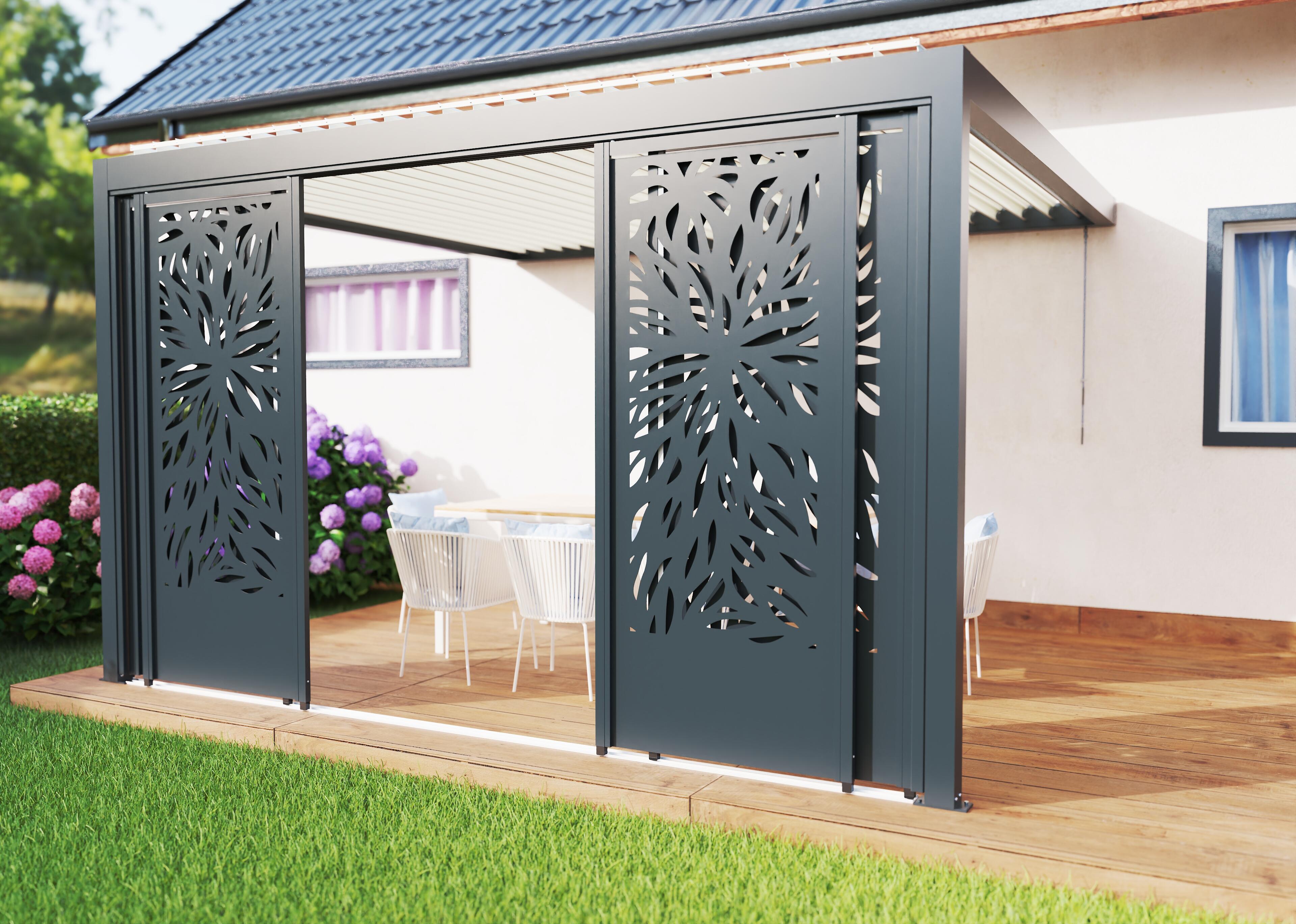 Paroi déco coulissante façade 4m pour pergola Caleta aluminium gris anthracite - 2