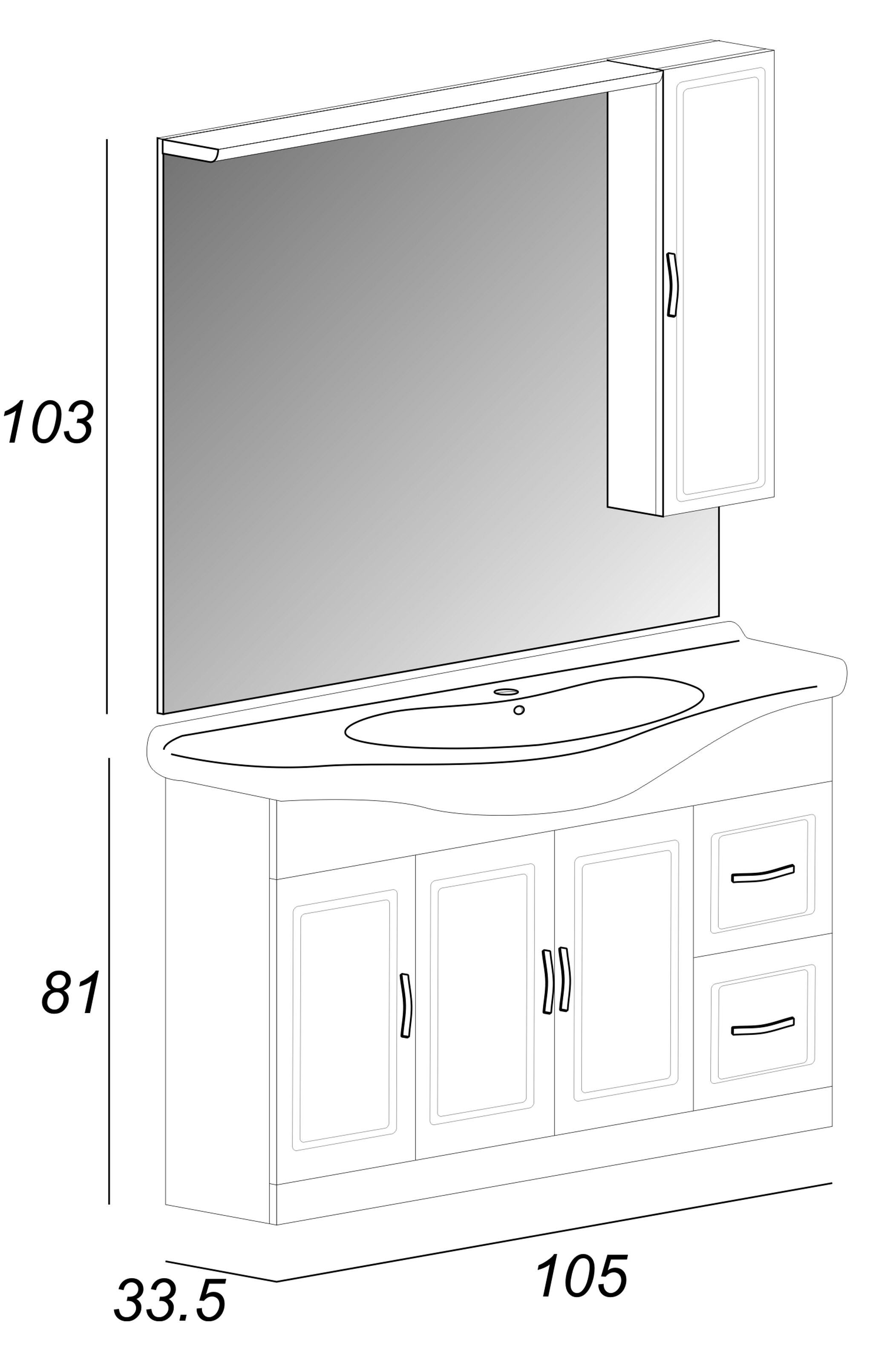 Mobile bagno da terra con lavabo L 105 x H 184 x P 33.5 cm bianco, 3 ante 2 cassetti per vasca centrale Paola - 4