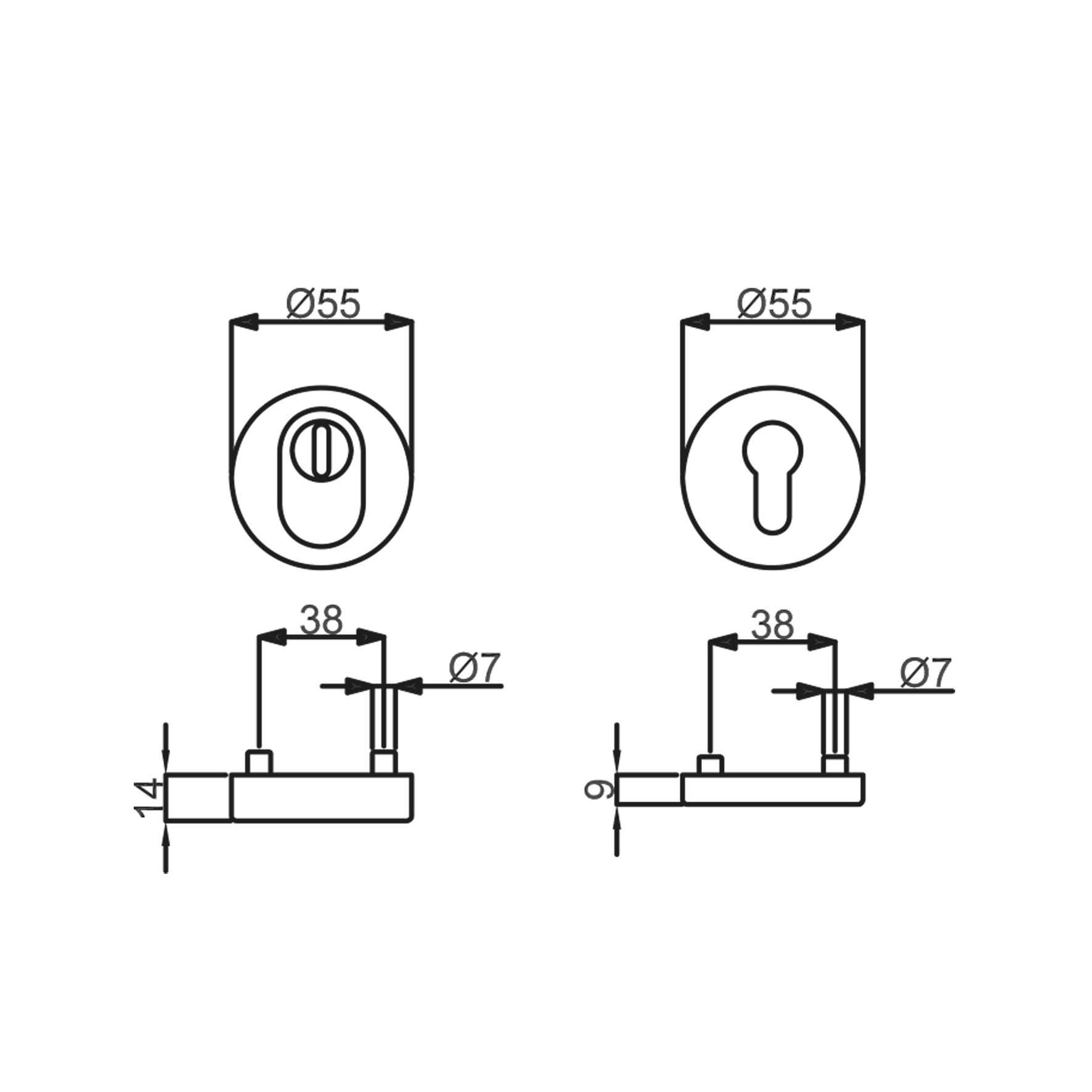 2 rosaces de fonction blindées ALPERTEC, acier nickelé trou de cylindre - 3