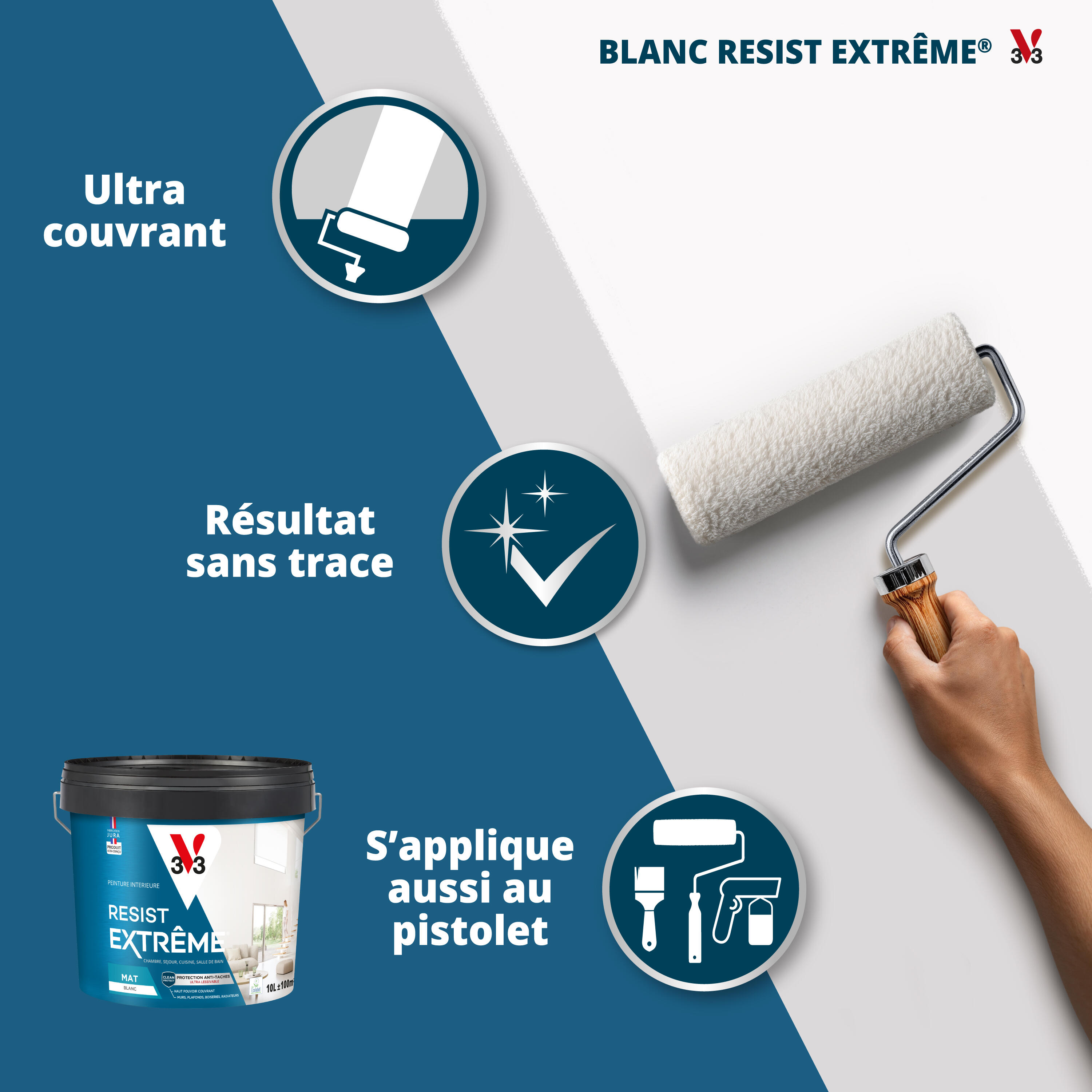 Peinture mur, plafond, boiserie blanc satin V33 Résist' extrême® 2.5L - 2