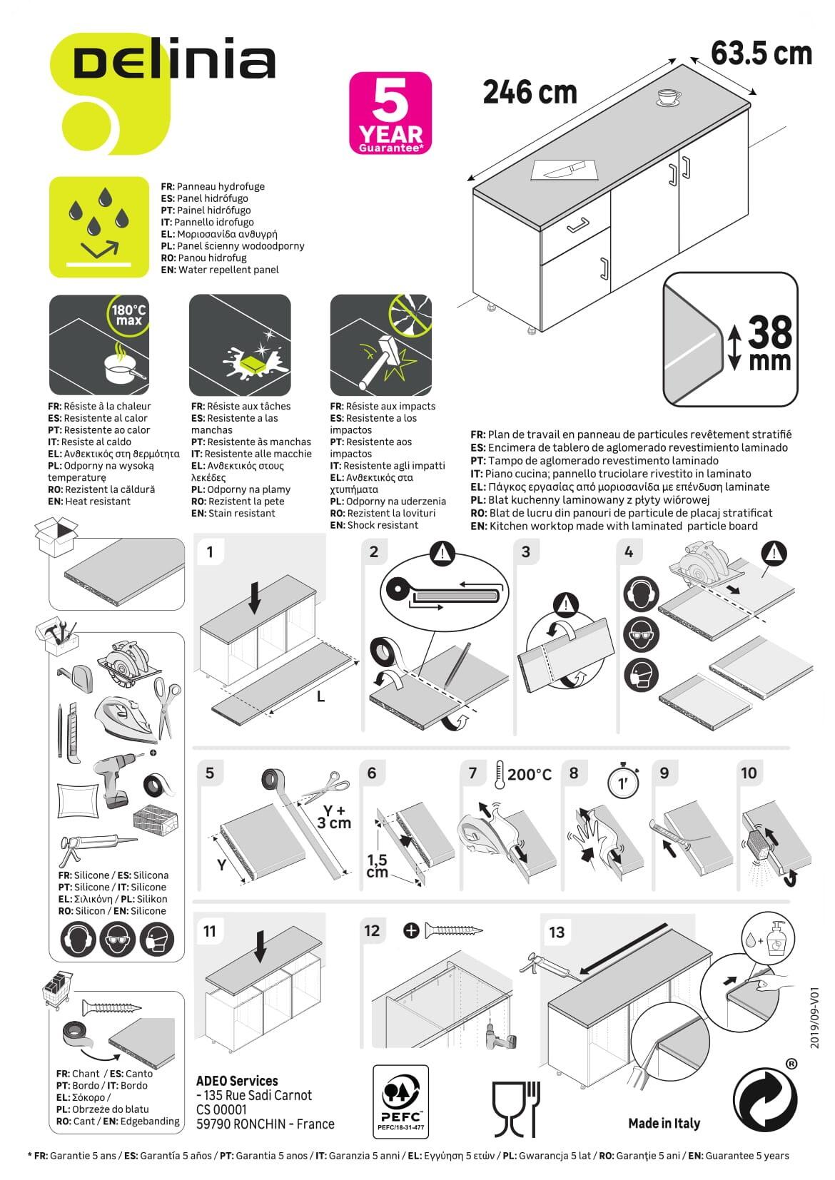 Piano cucina in truciolare rivestito in laminato cpl grigio antracite Antracite L 246 x P 63.5 cm, spessore 3.8 cm - 11