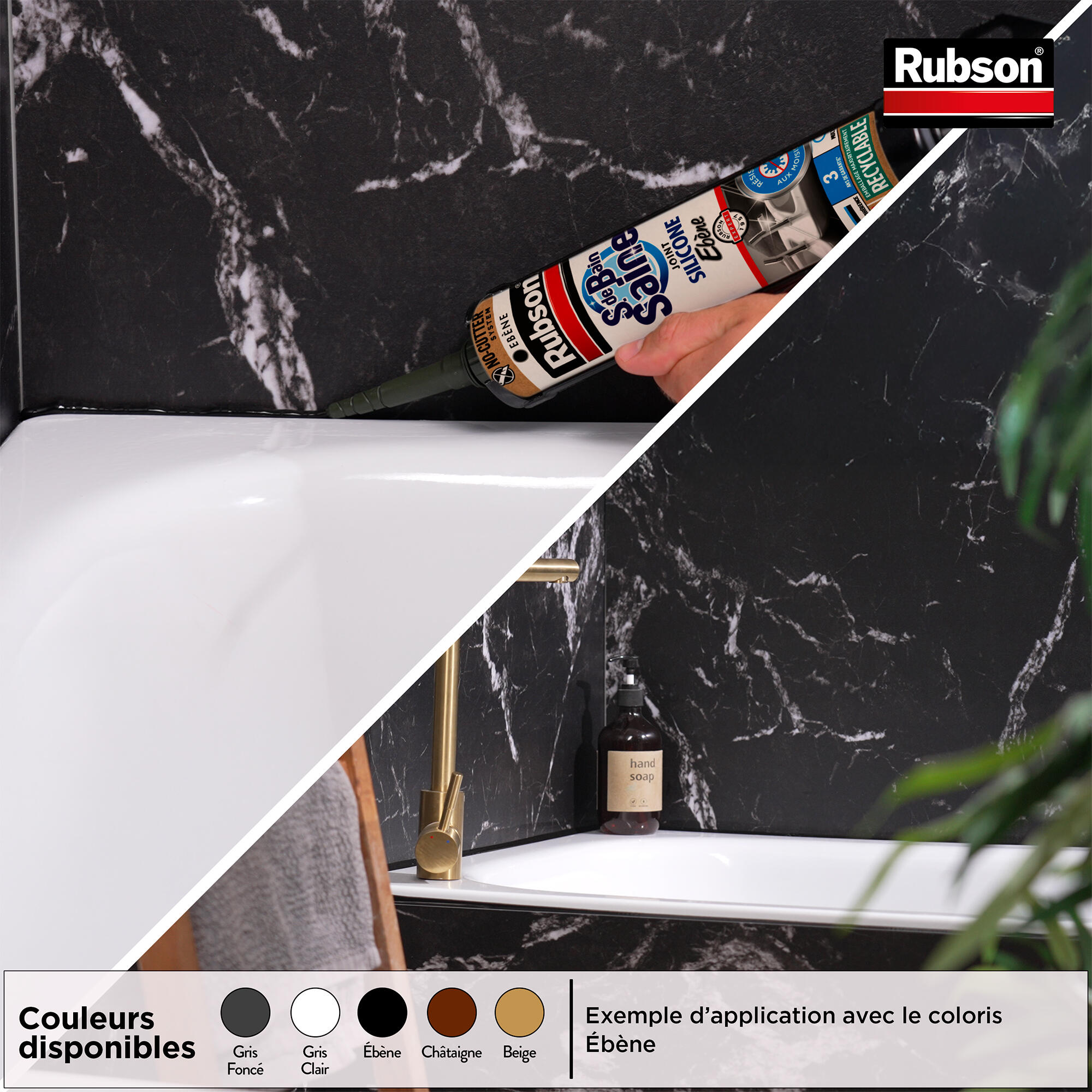 Silicone d'étanchéité Salle de bain saine RUBSON marron clair, 280 ml - 6