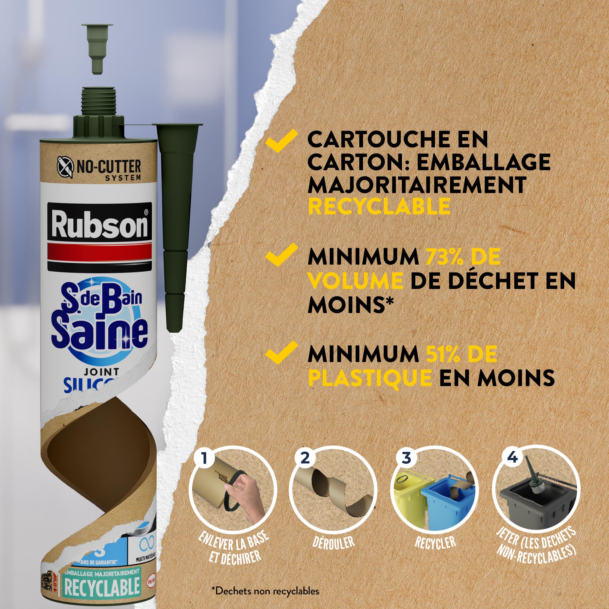 Silicone d'étanchéité Salle de bain saine RUBSON marron clair, 280 ml - 3