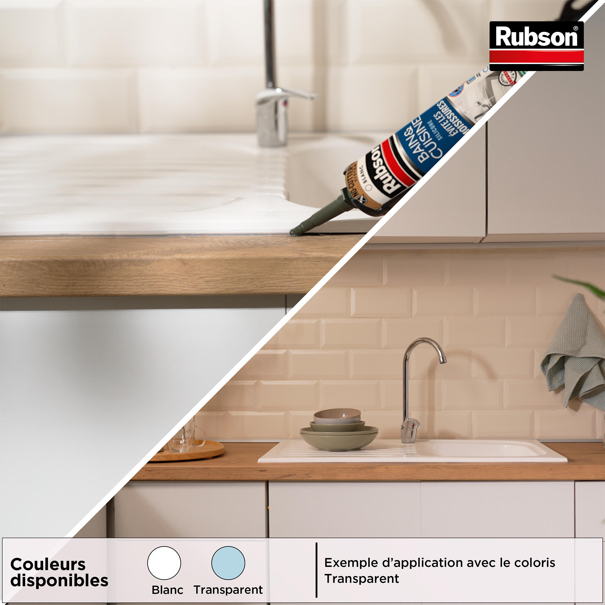 Silicone d'étanchéité Bain et cuisine RUBSON blanc, 280 ml - 5