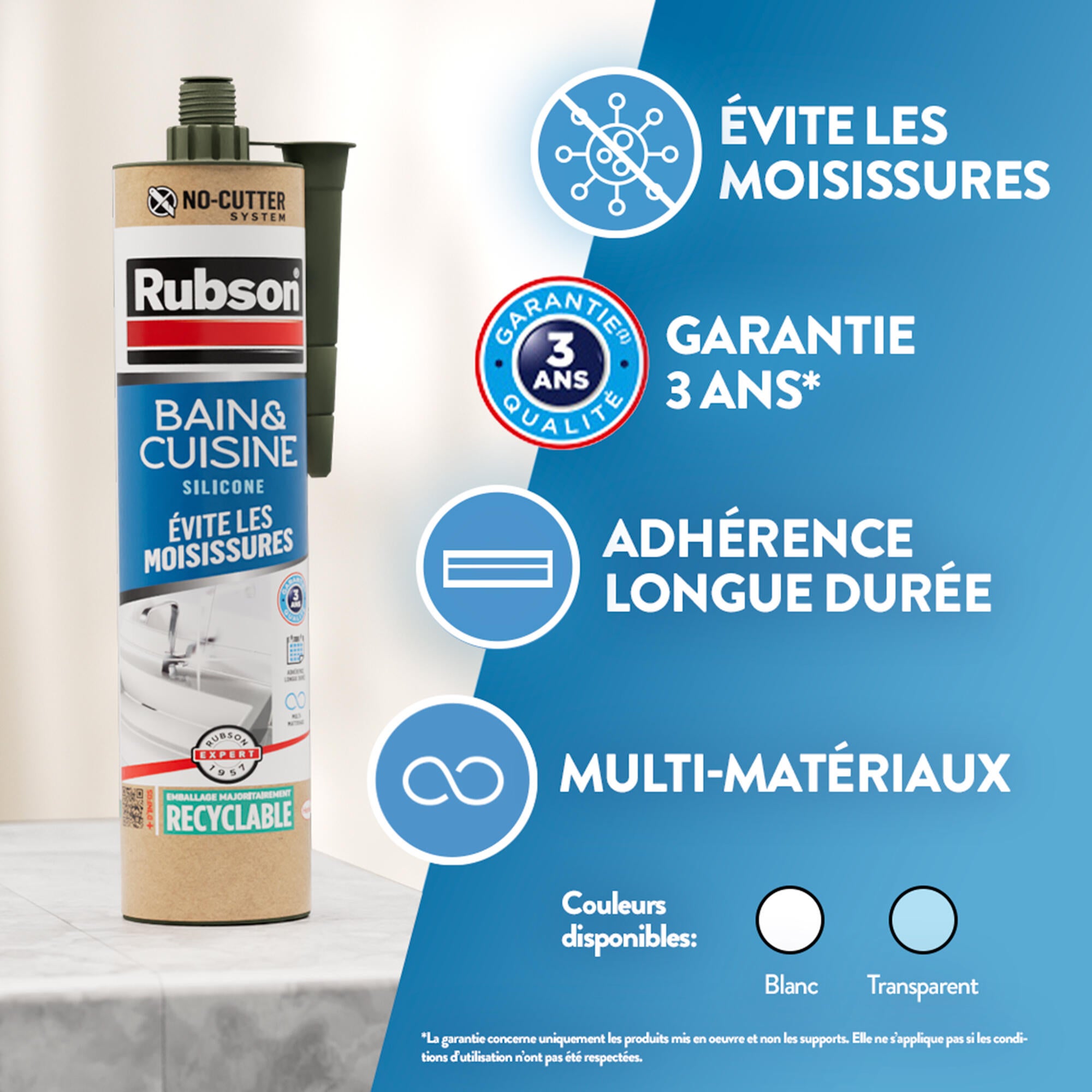 Silicone d'étanchéité Bain et cuisine RUBSON blanc, 280 ml - 2