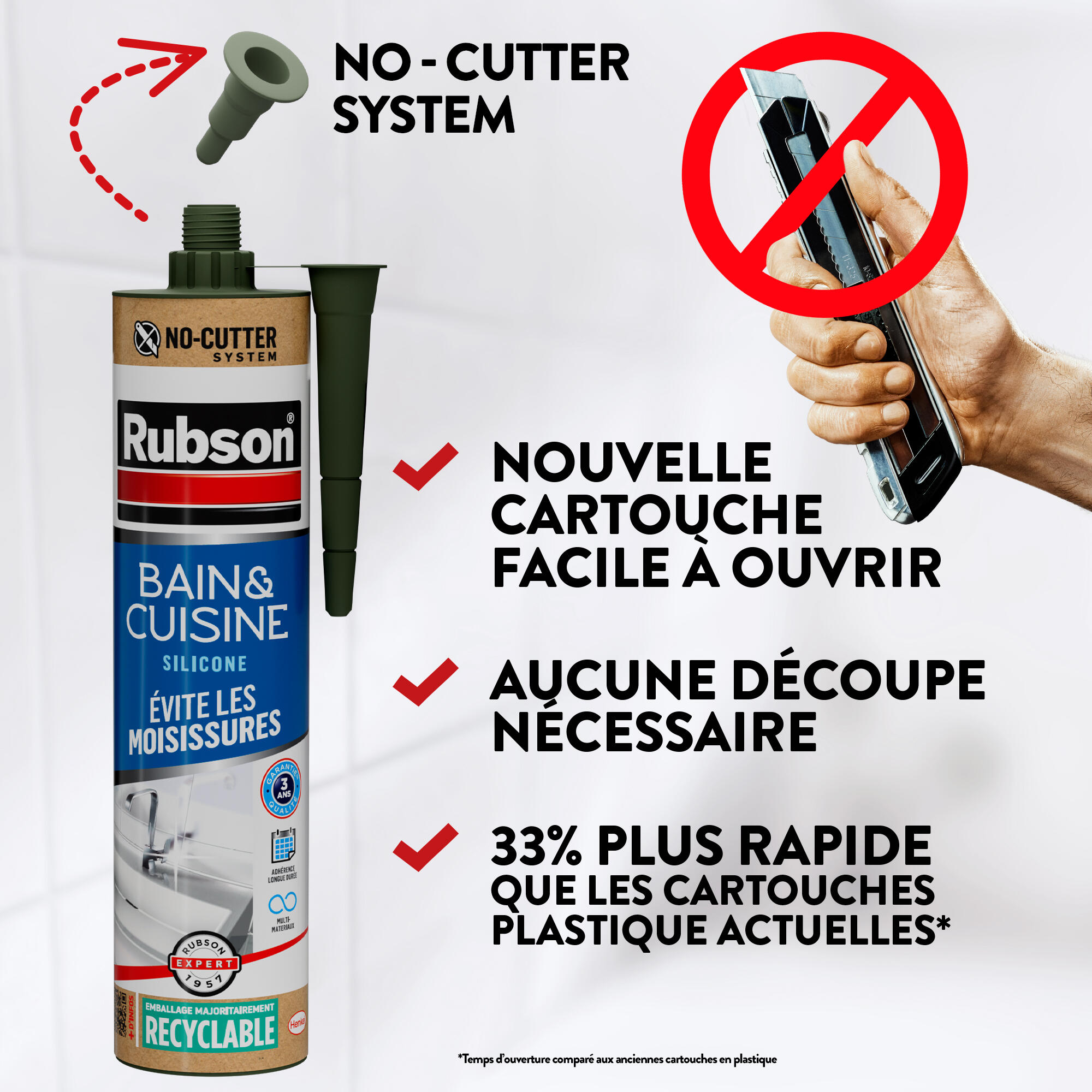 Silicone d'étanchéité Bain et cuisine RUBSON blanc, 280 ml - 3