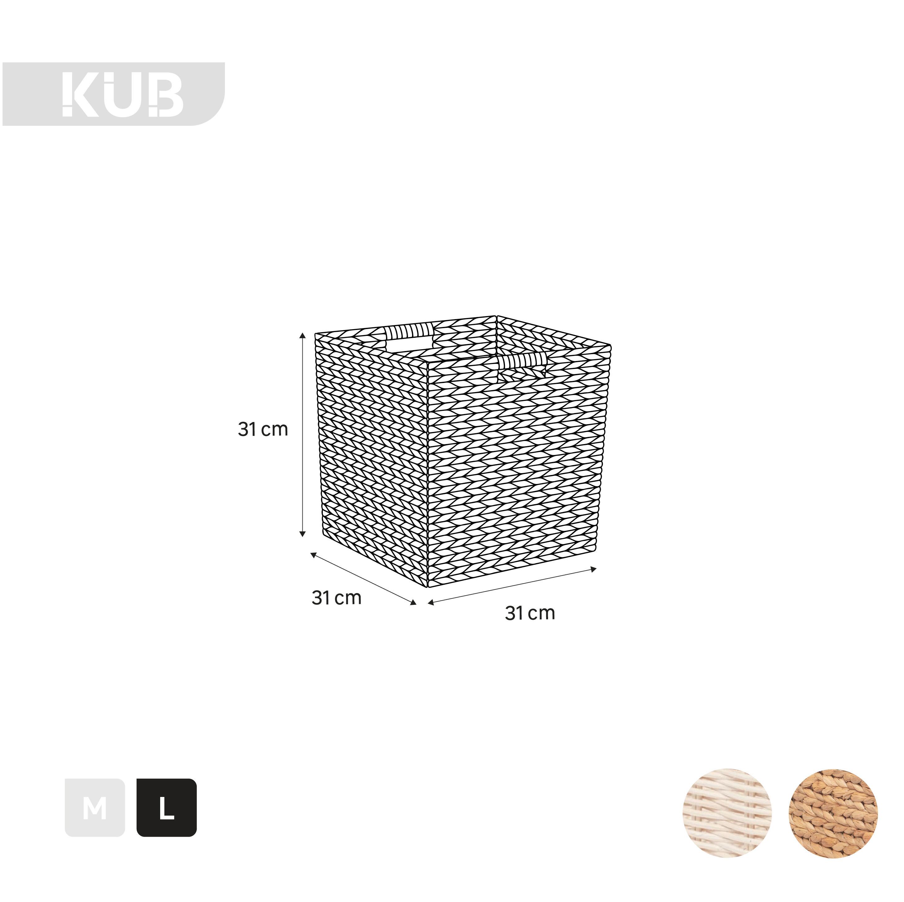 Cesto L Kub spaceo 31X31X31CM rattan claro - 7