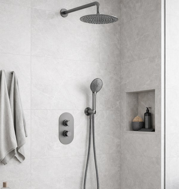 CONJUNTO DE DUCHA TERMOSTATICO EMPOTRADO RONDO PVD METAL GUN