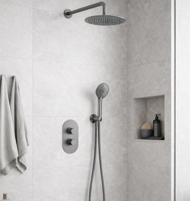 CONJUNTO DE DUCHA TERMOSTATICO EMPOTRADO RONDO PVD METAL GUN