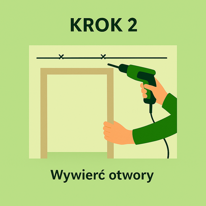 Infografika prezentująca wiercenie otworów montażowych pod drzwi przesuwne