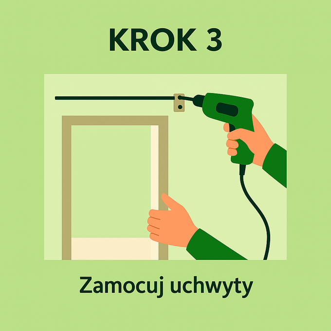 Infografika przedstawiająca montaż uchwytów pod drzwi przesuwne