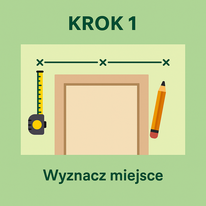 Infografika prezentująca wyznaczenie miejsca montażu drzwi przesuwnych