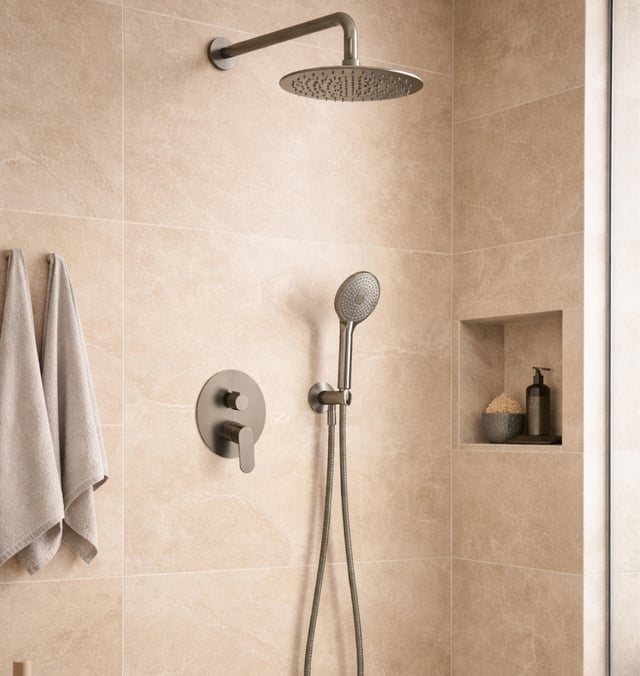 CONJUNTO DE DUCHA EMPOTRADO MONOMANDO RONDO PVD METAL GUN