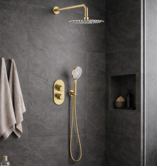 CONJUNTO DE DUCHA EMPOTRADO TERMOSTATICO RONDO PVD ORO