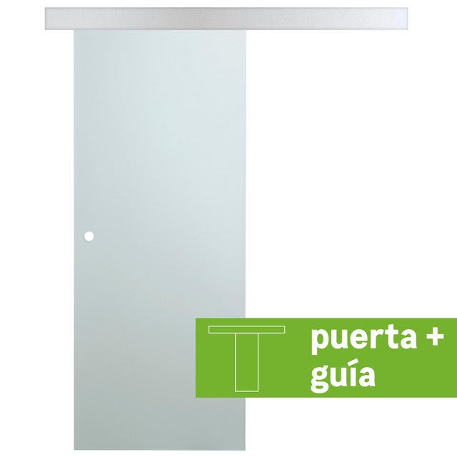 Pack puerta de interior corredera de cristal mate templado Artens Orlando anchura 83cm + guia corredera
