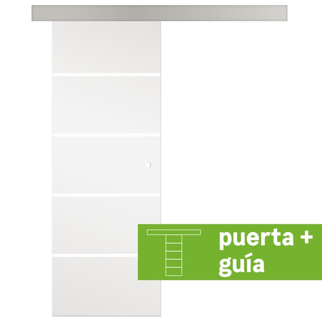Pack puerta de interior corredera de cristal mate templado Artens Miami anchura 73cm + guia corredera