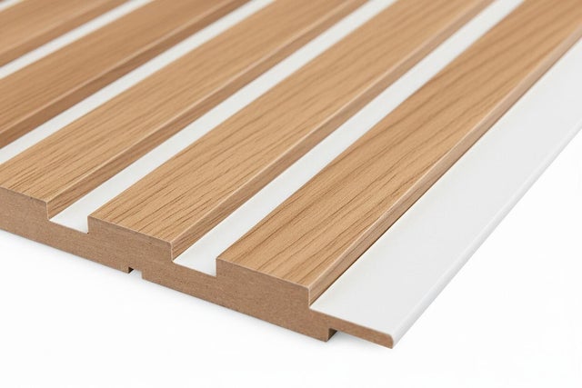 Lot de 2 panneaux MDF tasseaux Anna finition chêne artisan, fond blanc, 260x25cm