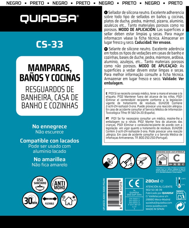SILICONA NEUTRA PARA BAÑOS Y COCINAS 280ML NEGRO