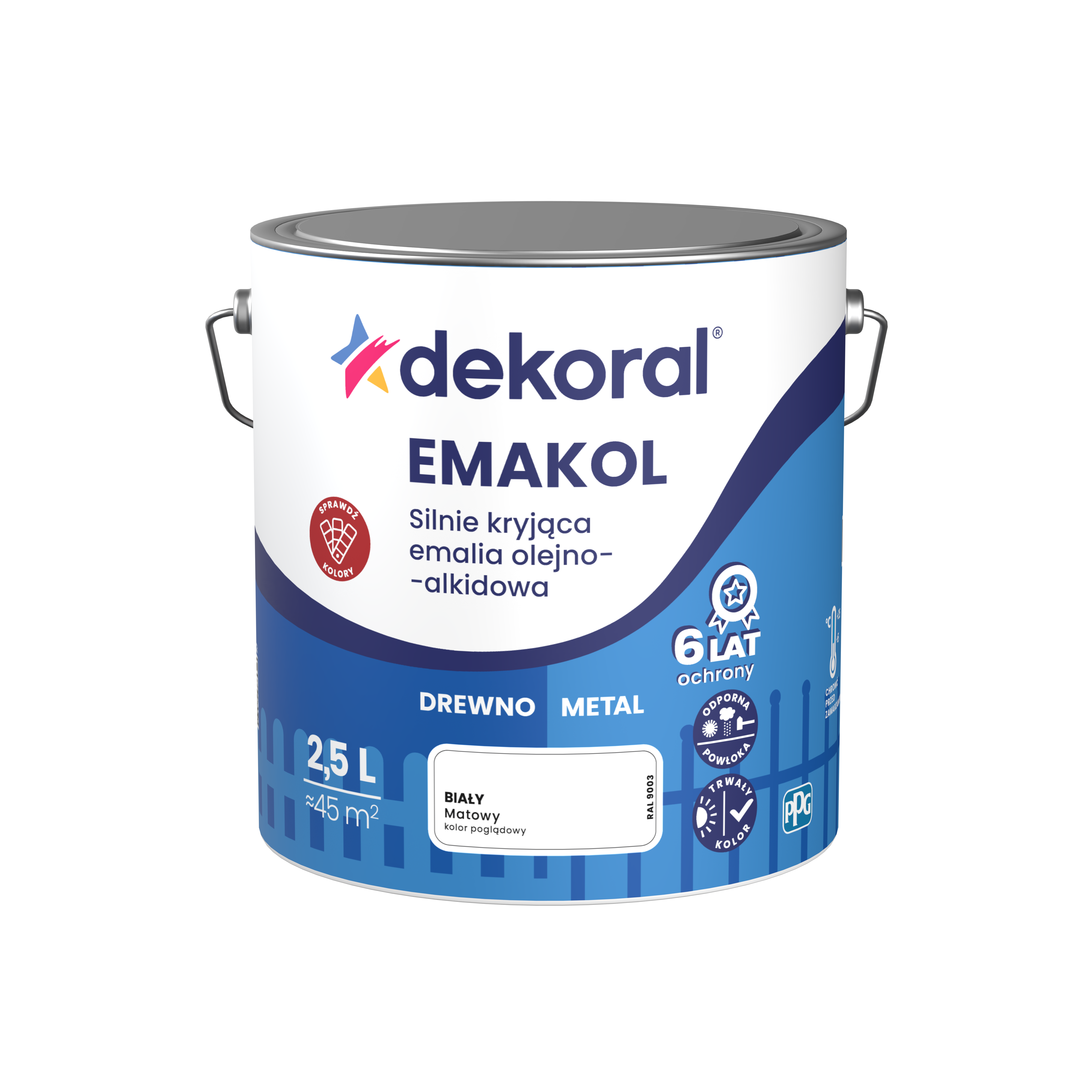 Emalia do drewna i metalu Dekoral Emakol biały mat 2.5 l