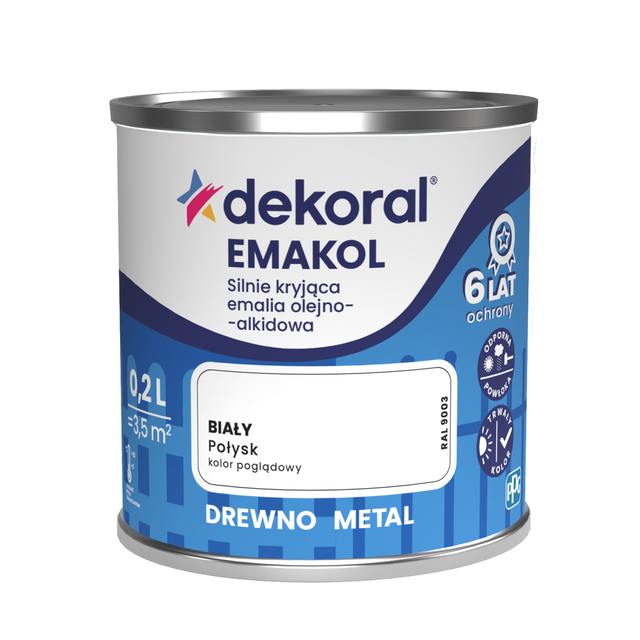 Emalia do drewna i metalu Dekoral Emakol biały mat połysk 0.2 l