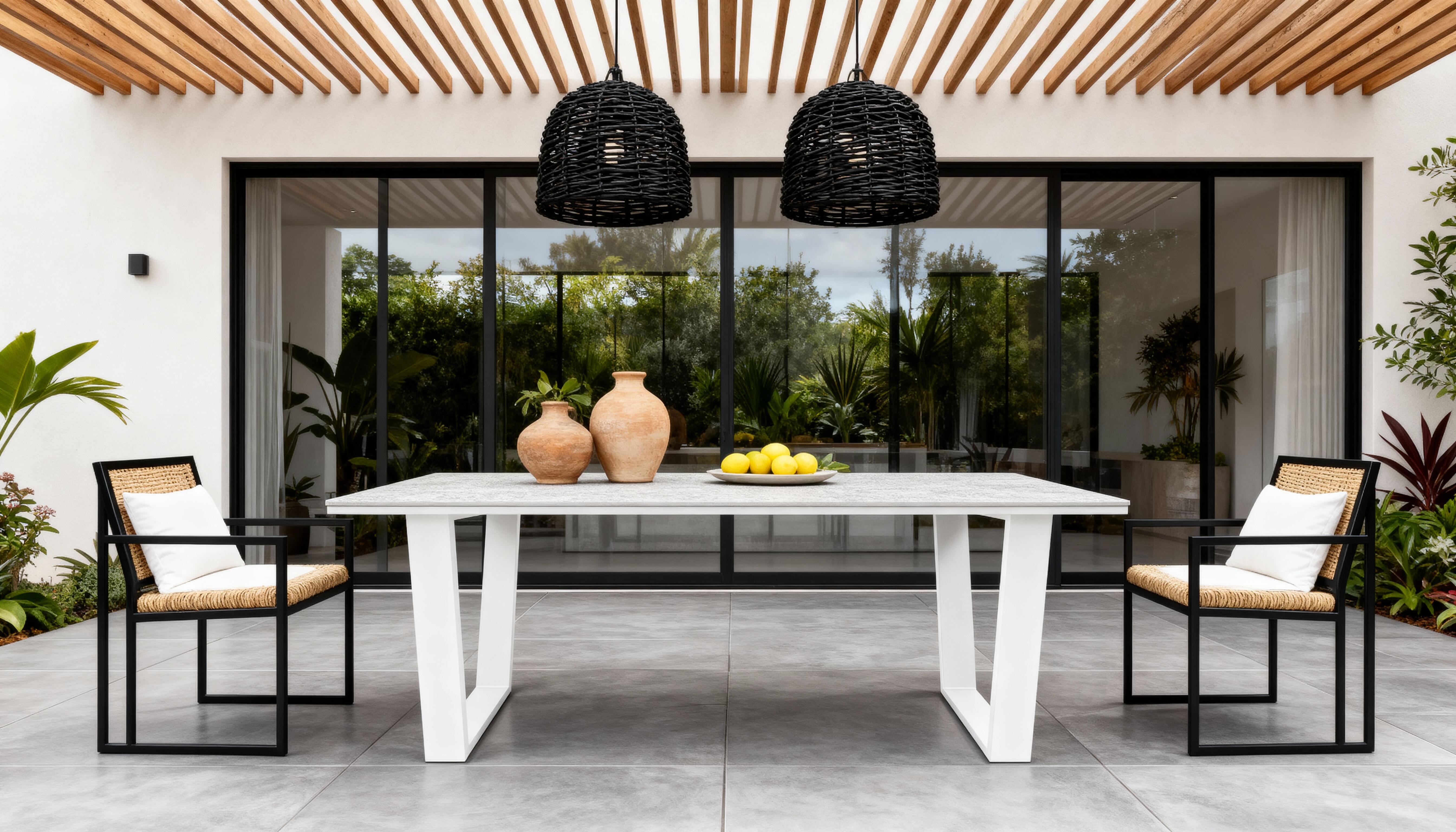 Mesa de jardín de aluminio y cerámica Guiza blanco de 90x73x180 cm - 18