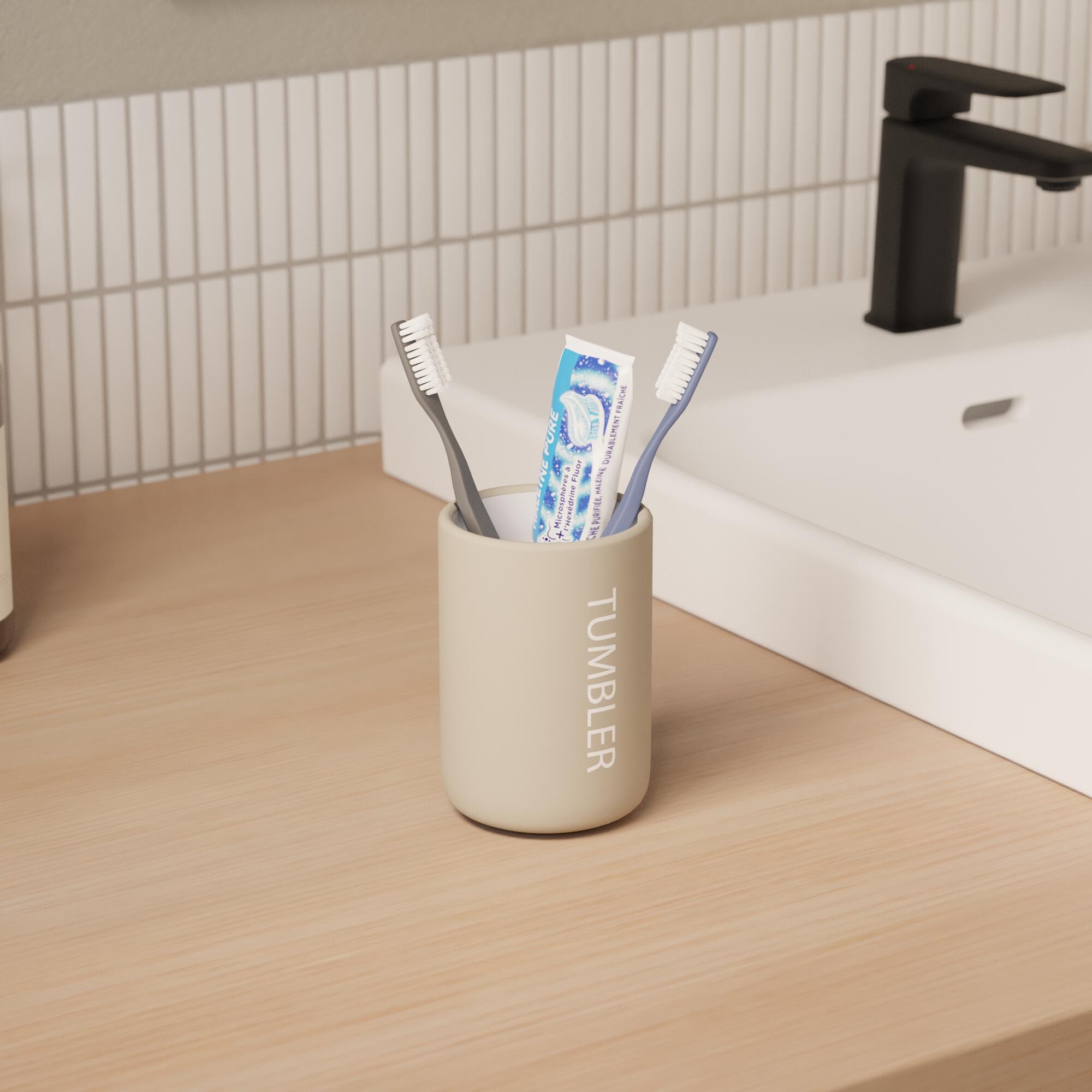 Kubek na szczoteczki do zębów Soft trench beżowy mat Sensea - 3