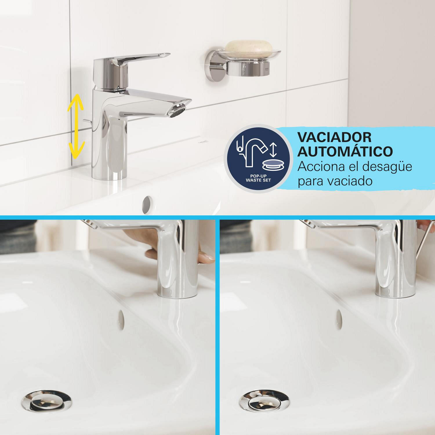 Grifo de lavabo GROHE Swift monomando cromo brillo. Apertura en frío. - 13
