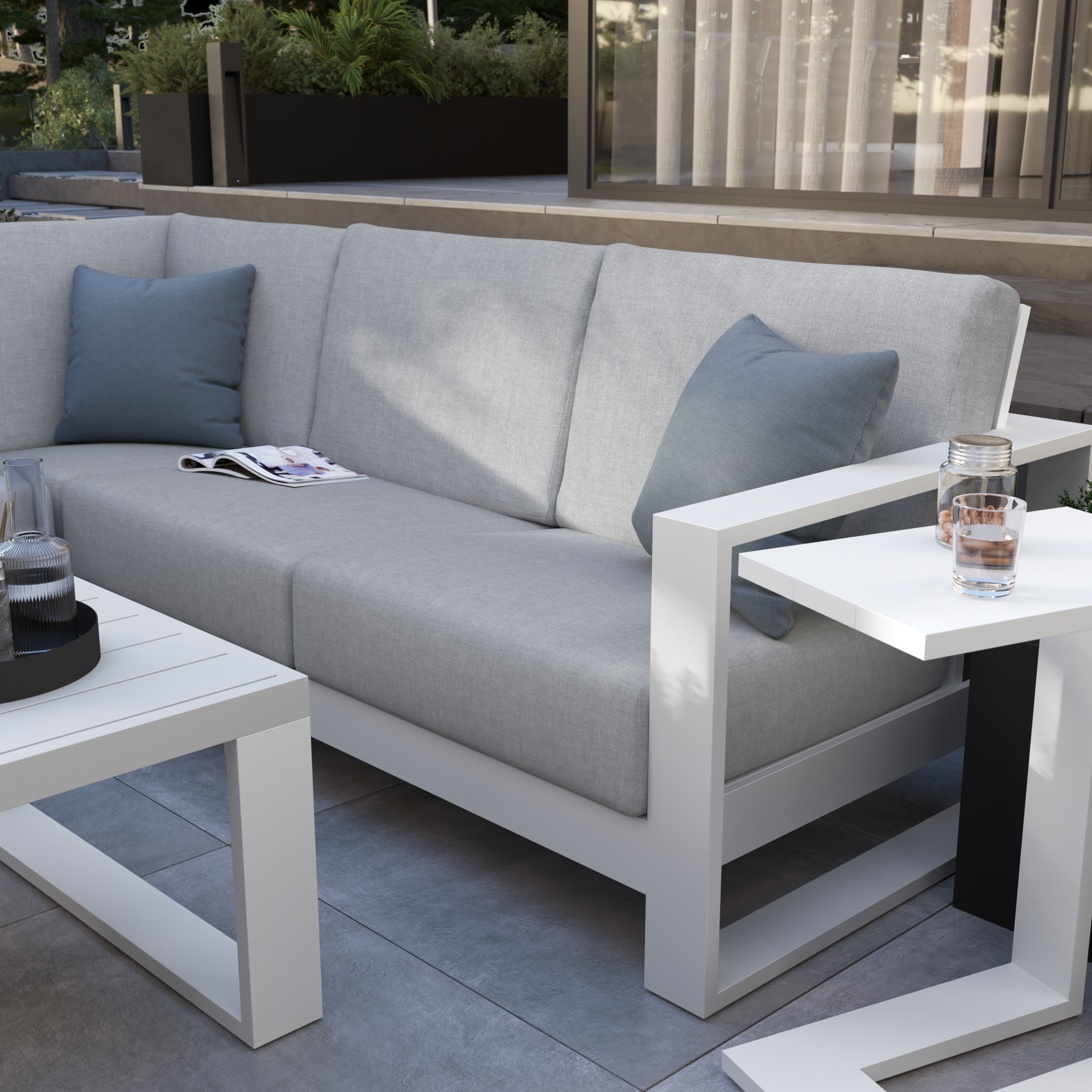 Conjunto esquinero de jardín NATERIAL Athena de aluminio blanco para 7 personas - 13