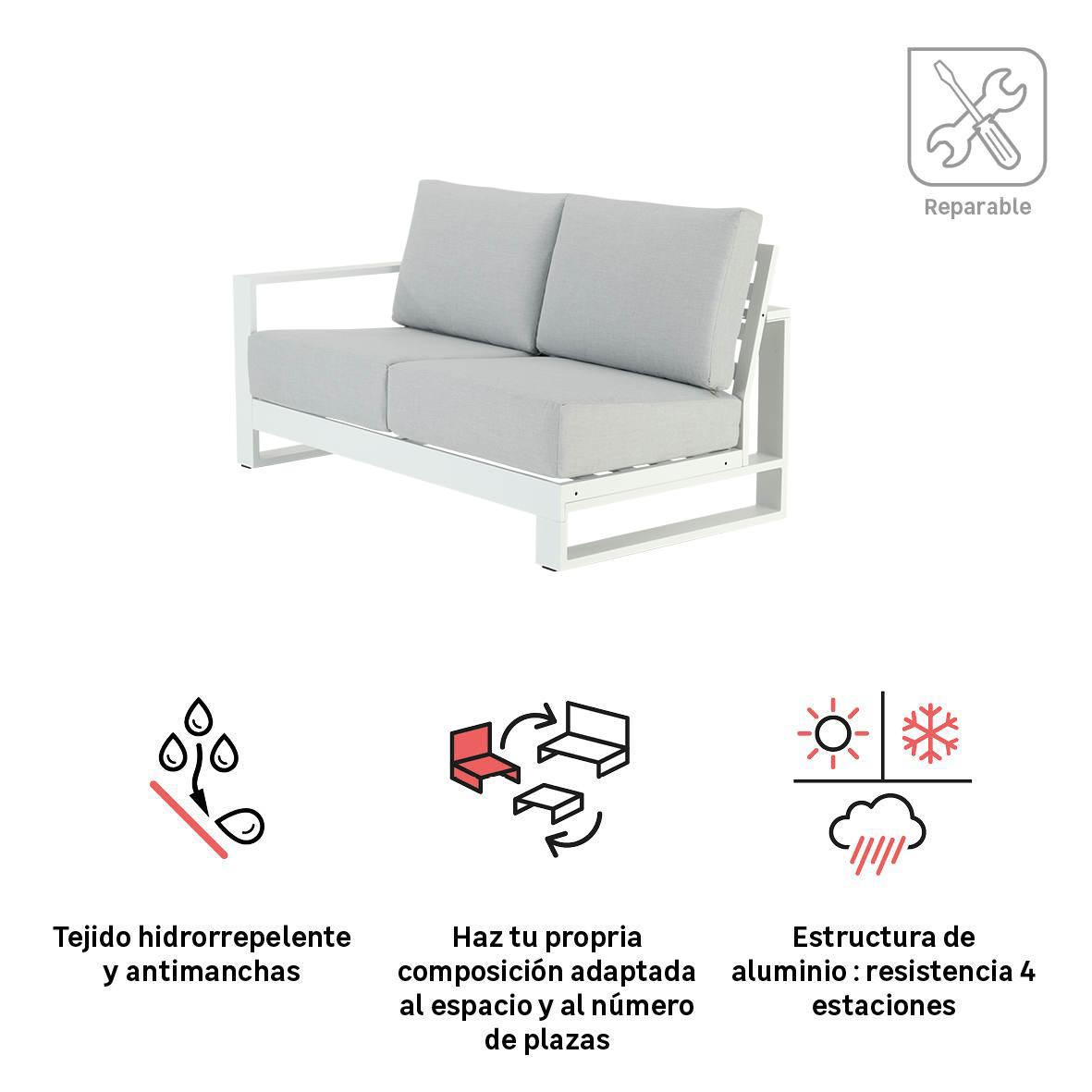 Sofá de jardim canto direito branco Athena Naterial - 7