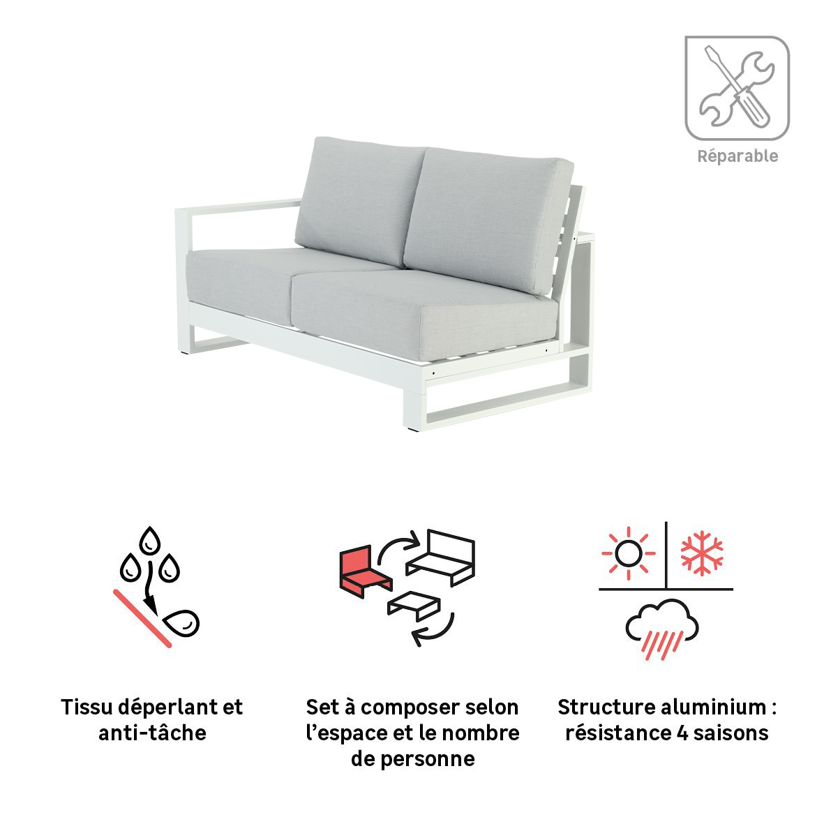 Sofá de jardim canto direito branco Athena Naterial - 4