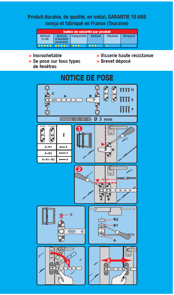 Entrebâilleur de fenêtre zamak blanc, SOCONA Airlock - l6 - 7