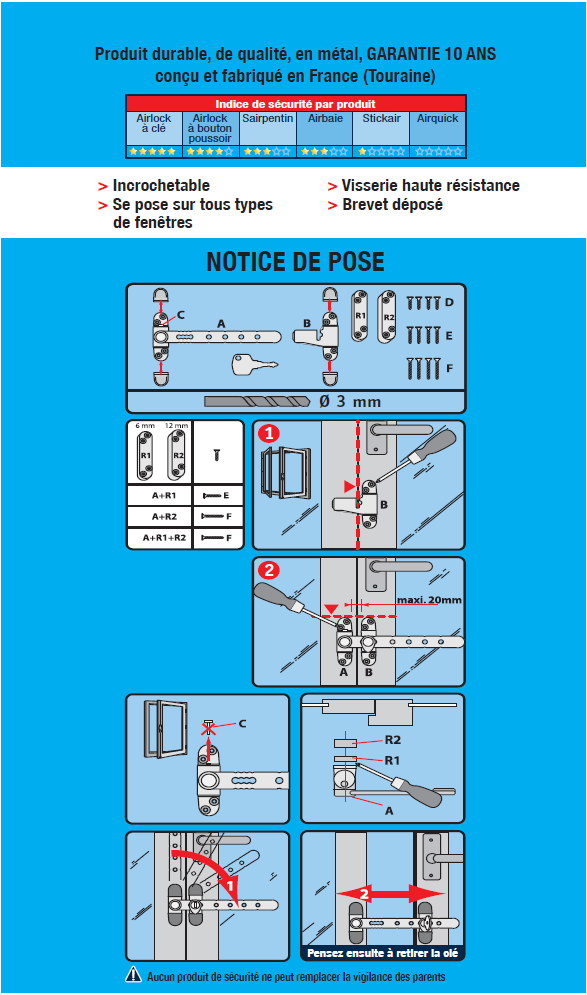 Entrebâilleur de fenêtre zamak blanc, SOCONA Airlock - l6c - 5