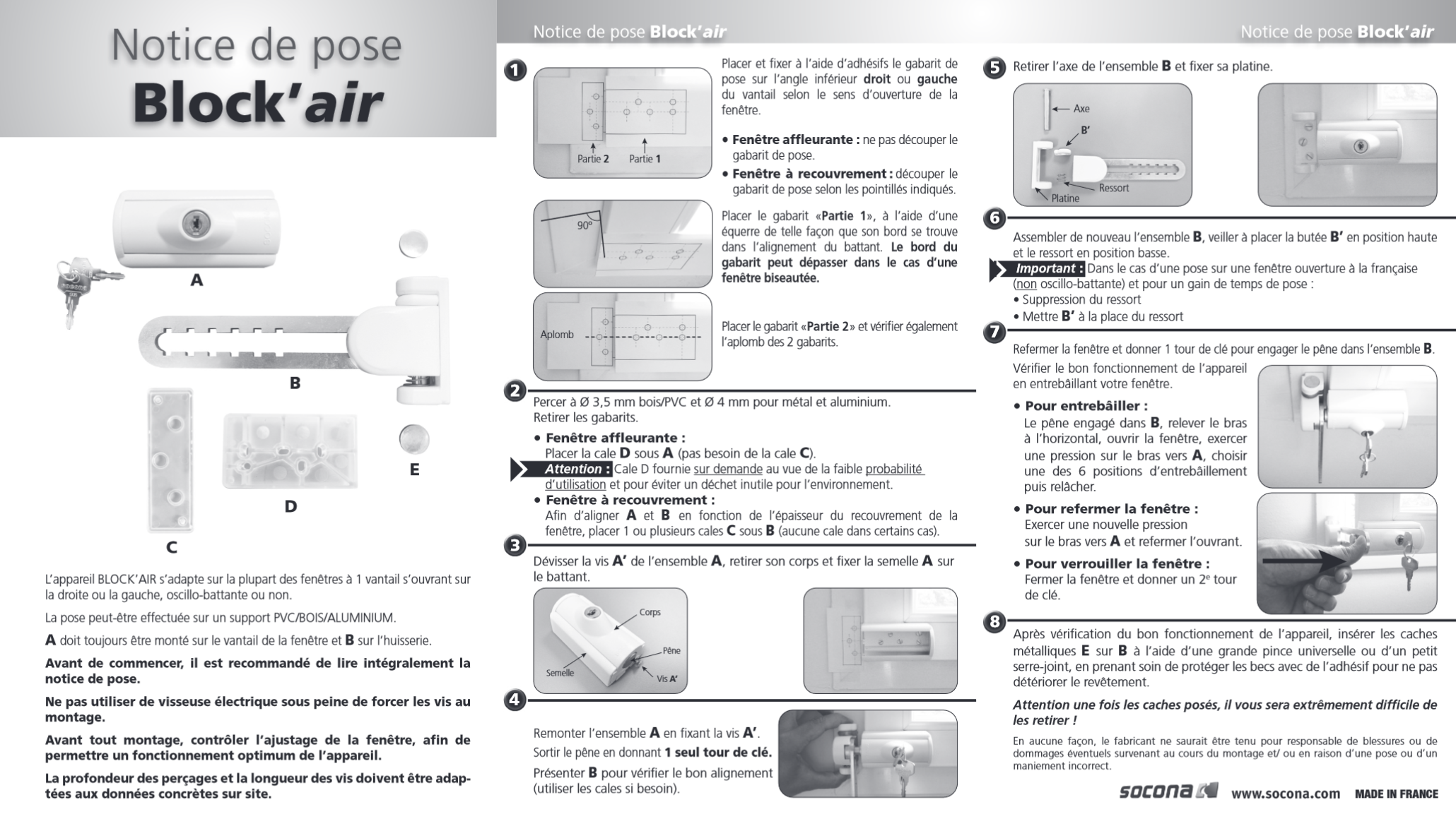 Entrebâilleur de fenêtre zamak blanc, SOCONA Blockair - tr6s - 6