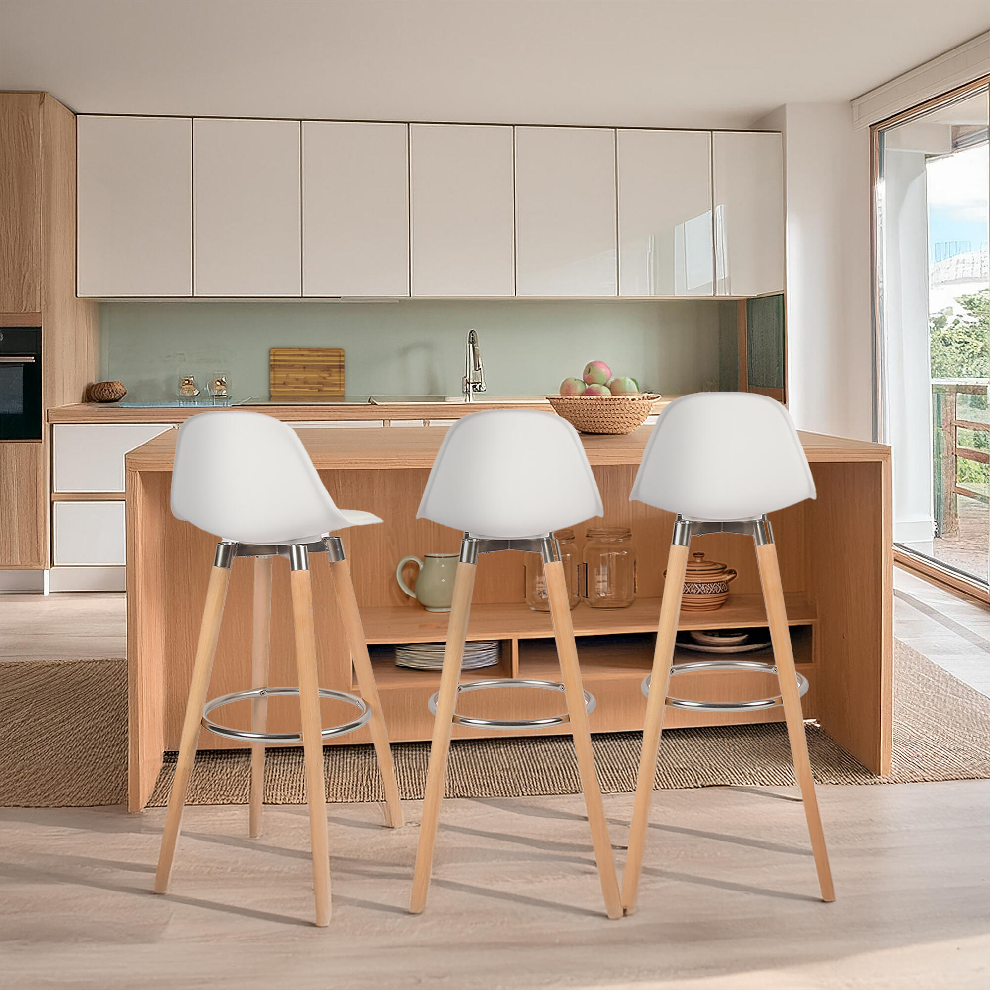 Lot de 2 tabourets Lam blanc pieds en hêtre - 2