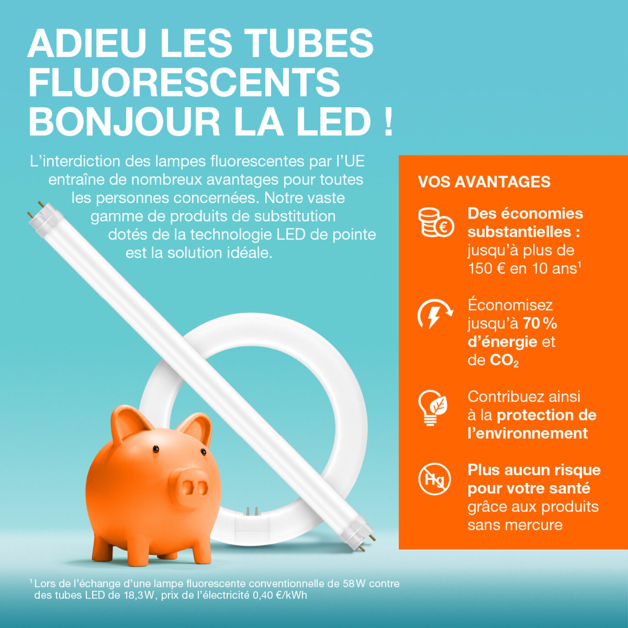 Tube led classique, disque G10Q, 1320lm = 11W, blanc neutre, OSRAM - 5