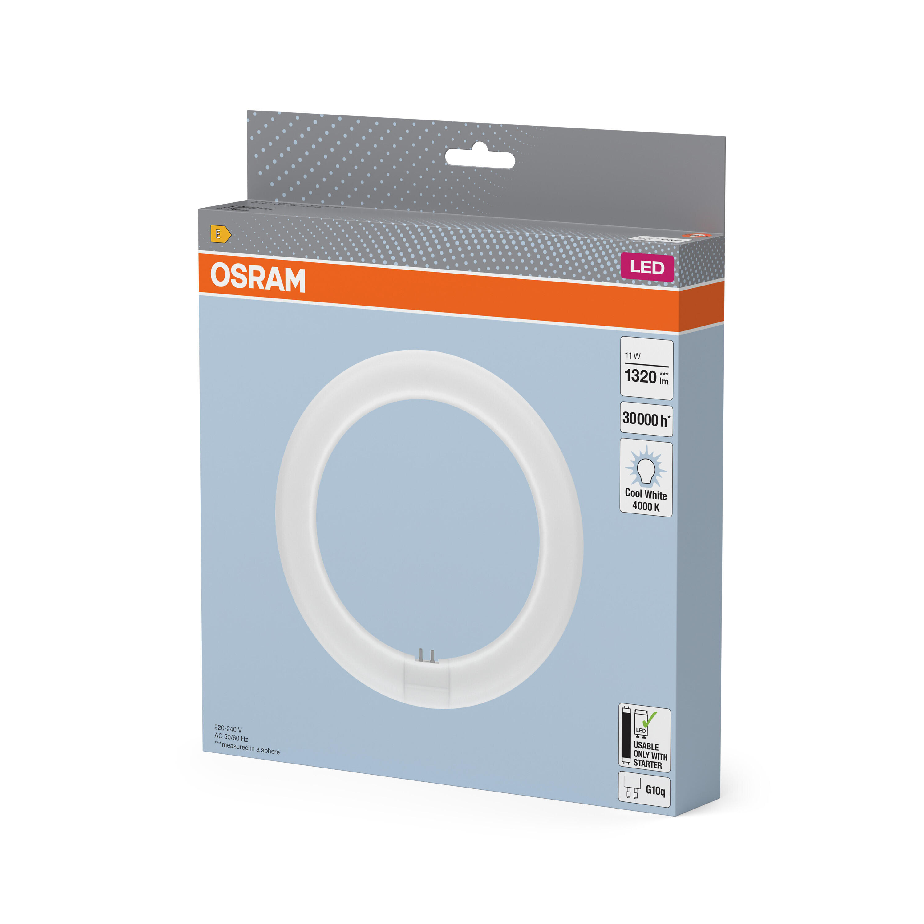 Tube led classique, disque G10Q, 1320lm = 11W, blanc neutre, OSRAM - 3