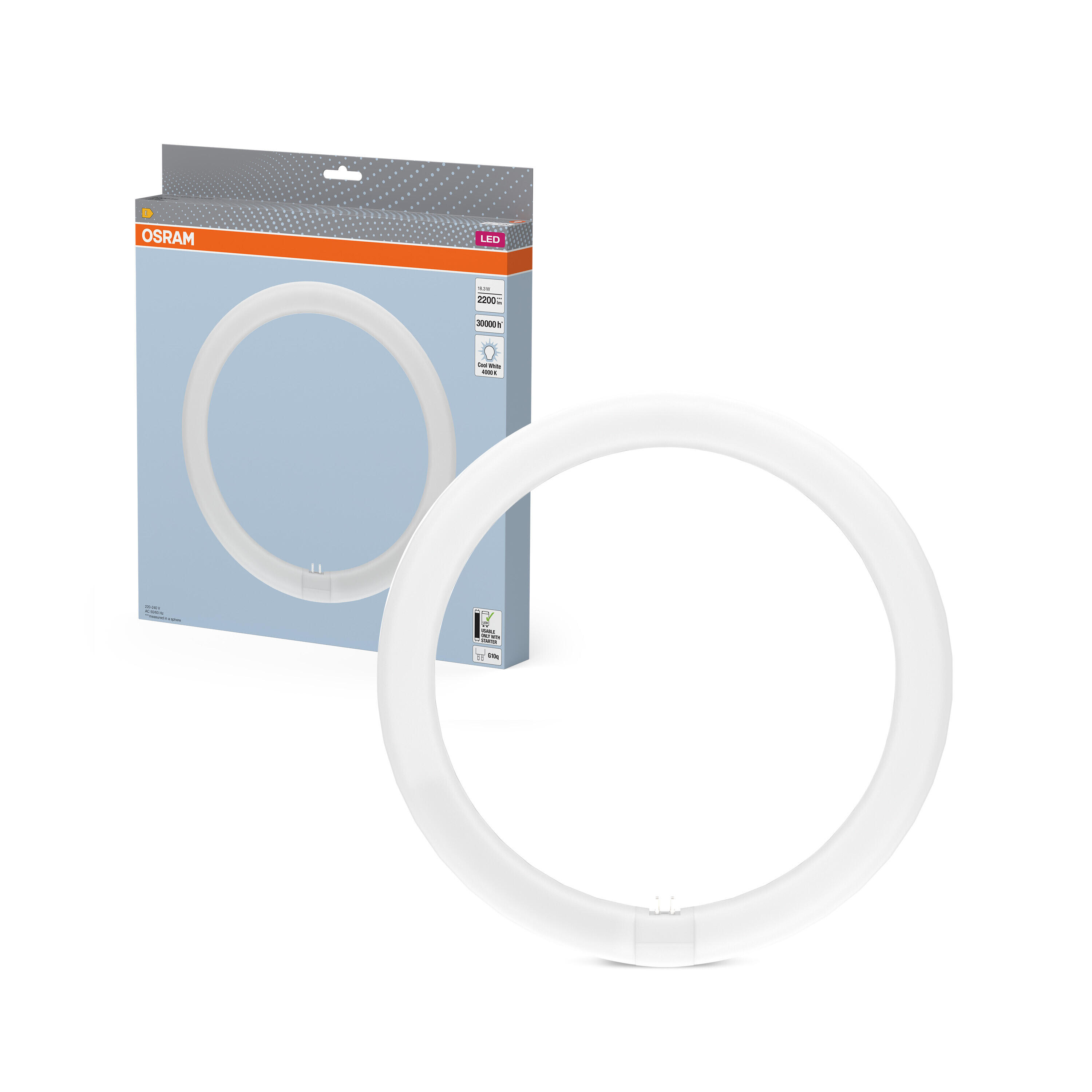 Tube led classique, disque G10Q, 2200lm = 18.3W, blanc neutre, OSRAM ...